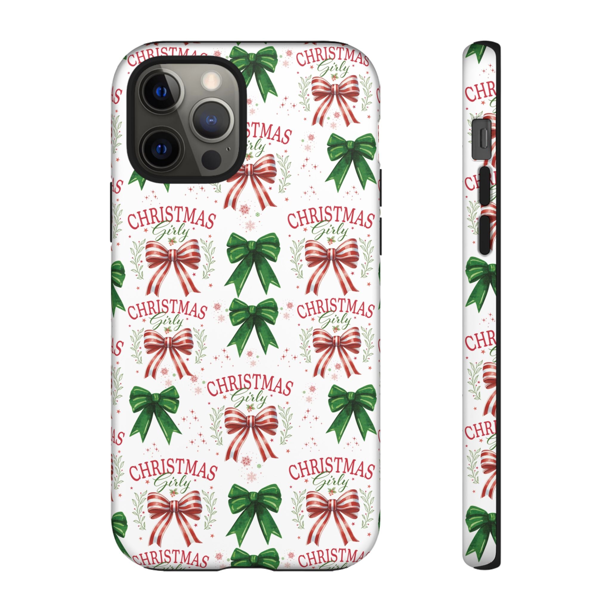 Girly Christmas Coquette Bows Pastel Phone Case for iPhone 17 16 15 23 Samsung, and Pixel | Stylish Protective Cover Gift for Her Perfect for Floral Lover