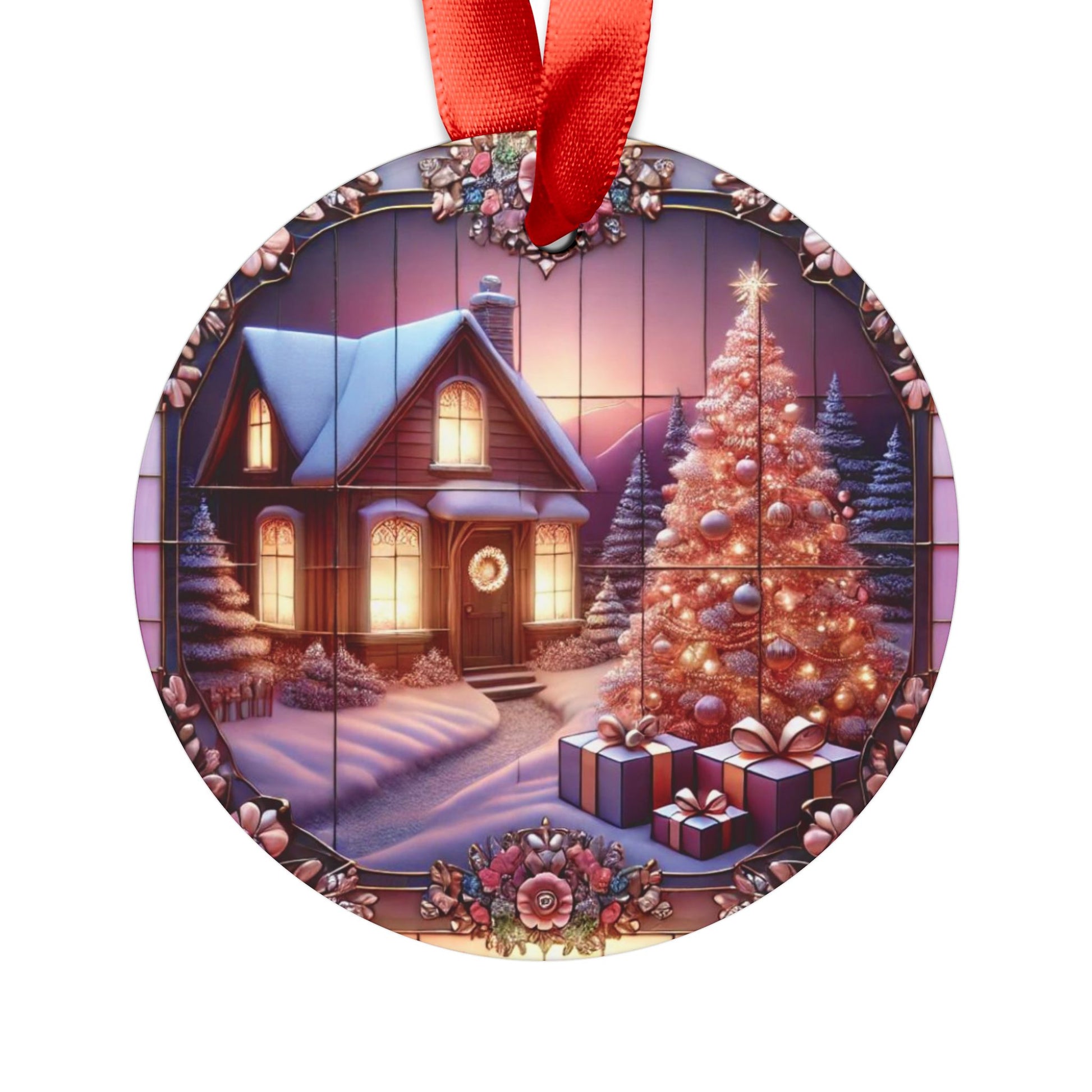 Pink Christmas House Ornament Acrylic with Ribbon Perfect Holiday Decor, Unique Christmas Gift Idea, Pastel Holiday Decoration, Cozy Home Tree Design - MRSBYVALLE