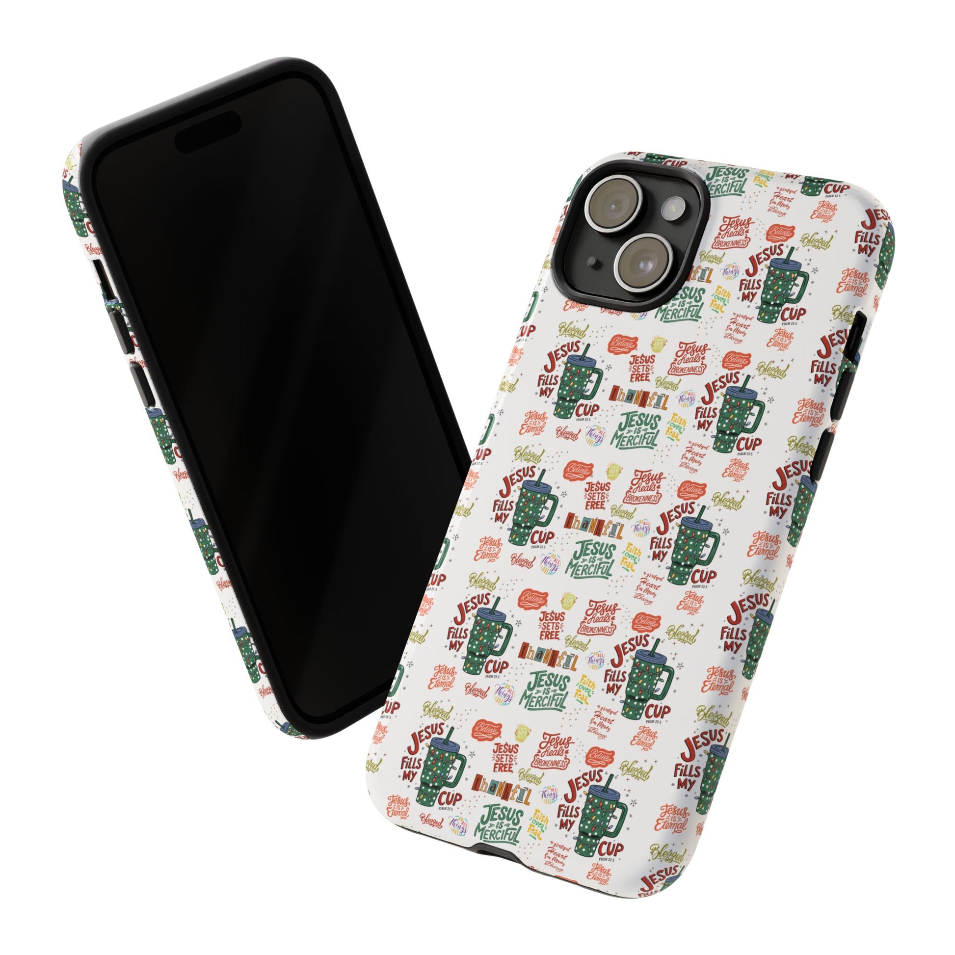 Jesus Fill My Cup Phone Case Cute Floral Design in Red, Pink, Blue – Aesthetic Protective Case for iPhone and  Android