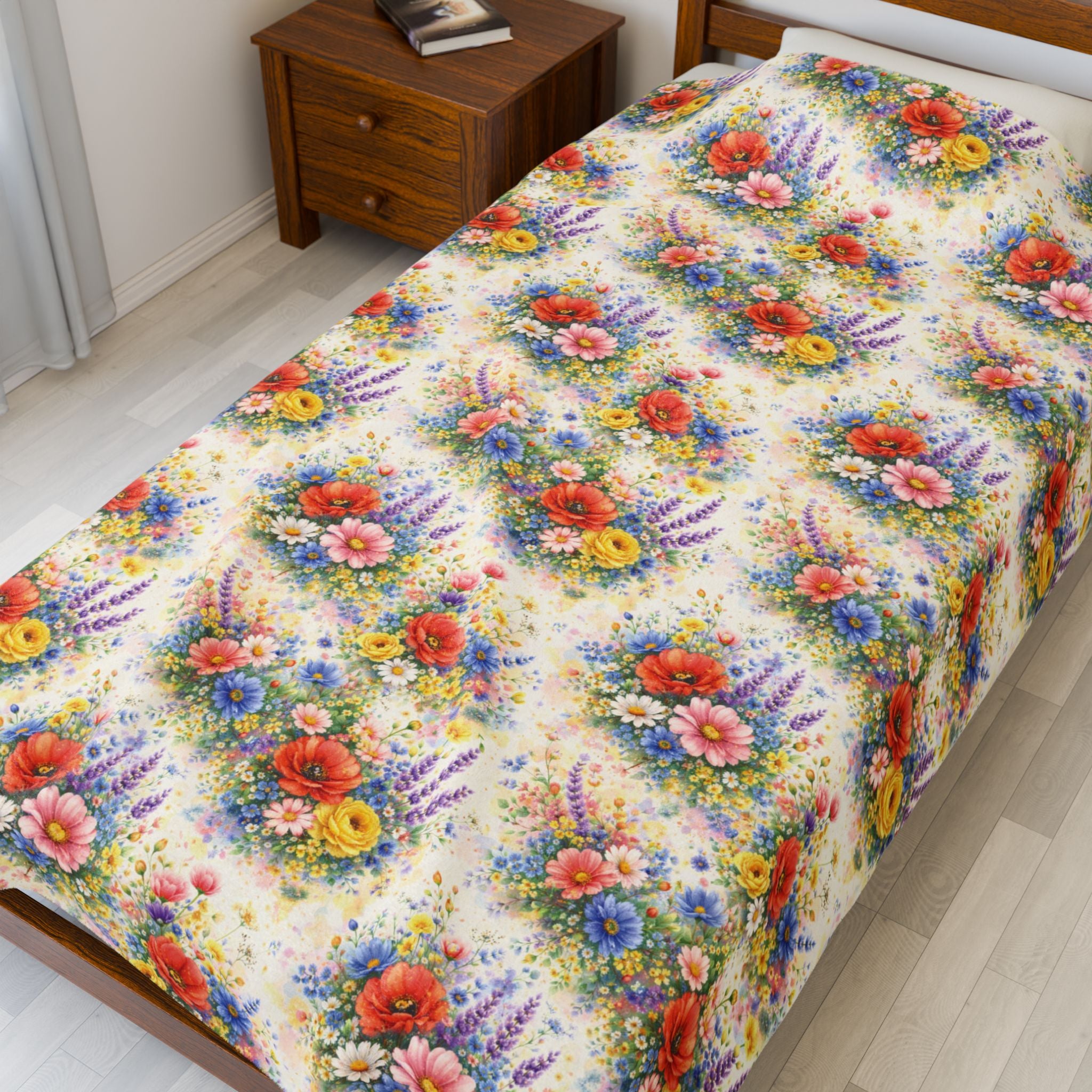 Plaid en peluche de fleurs sauvages à l'aquarelle — Jeté douillet floral