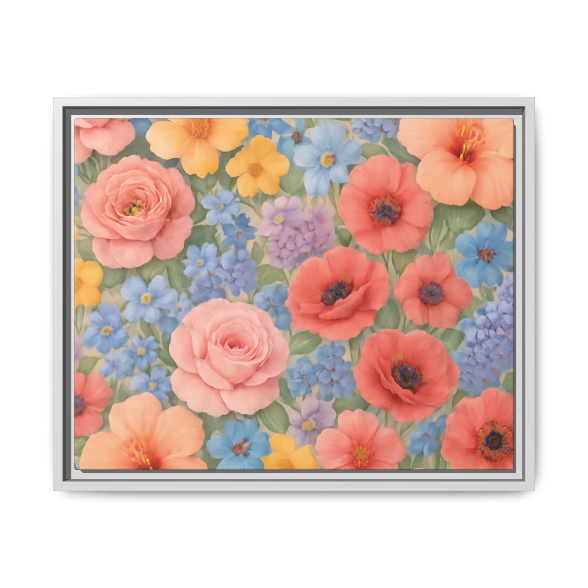 Luxury Framed Floral Canvas – Bold Multi-Color Botanical Wall Art, Elegant Nature-Inspired Accent for Living Room, Bedroom, or Office Décor Gift for Mom