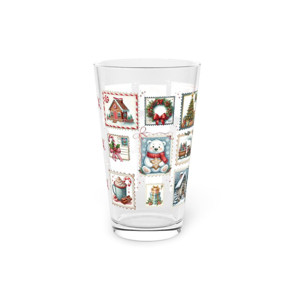 Christmas Postal Stamp Pint Glass Holiday Party 16oz