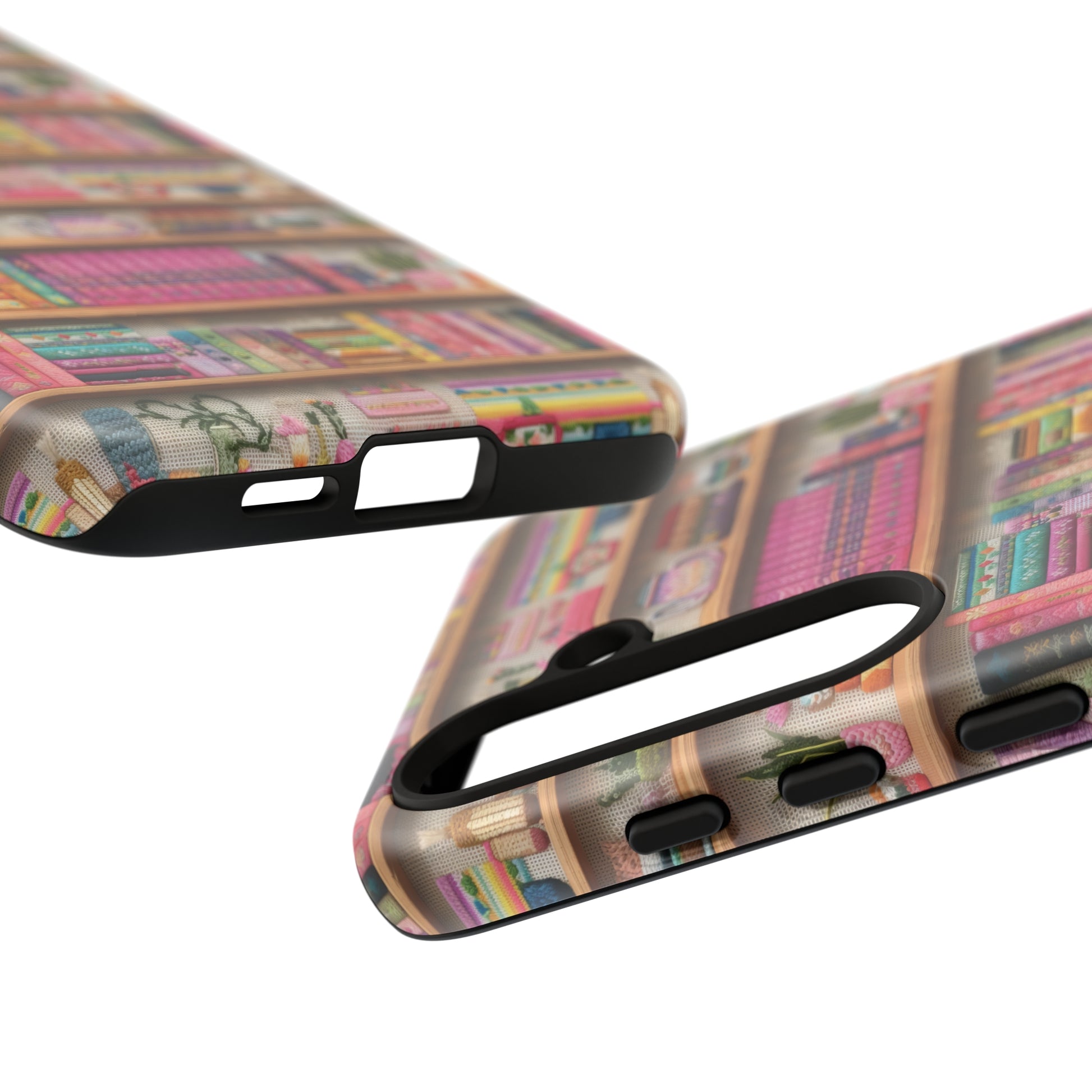 Phone Case 3D Illusion Books & Shelf Embroidery Design with Vibrant Colors Gift for Her Phone 15, Samsung iPhone Samsung Gift for Her Case iPhone 15, Samsung iPhone Samsung Accessory Gift for Her.