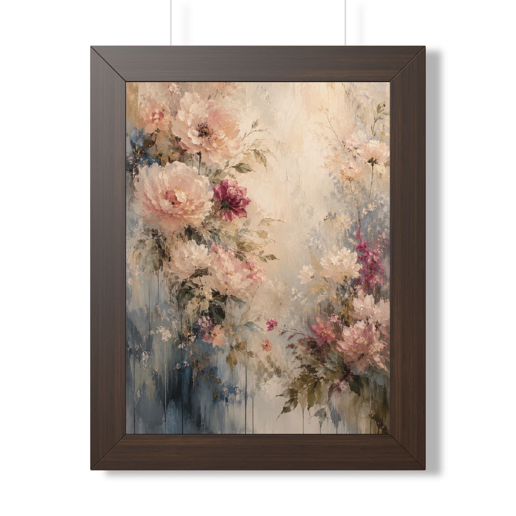 Soft Watercolor Peonies Framed Vertical Poster | Floral Wall Art