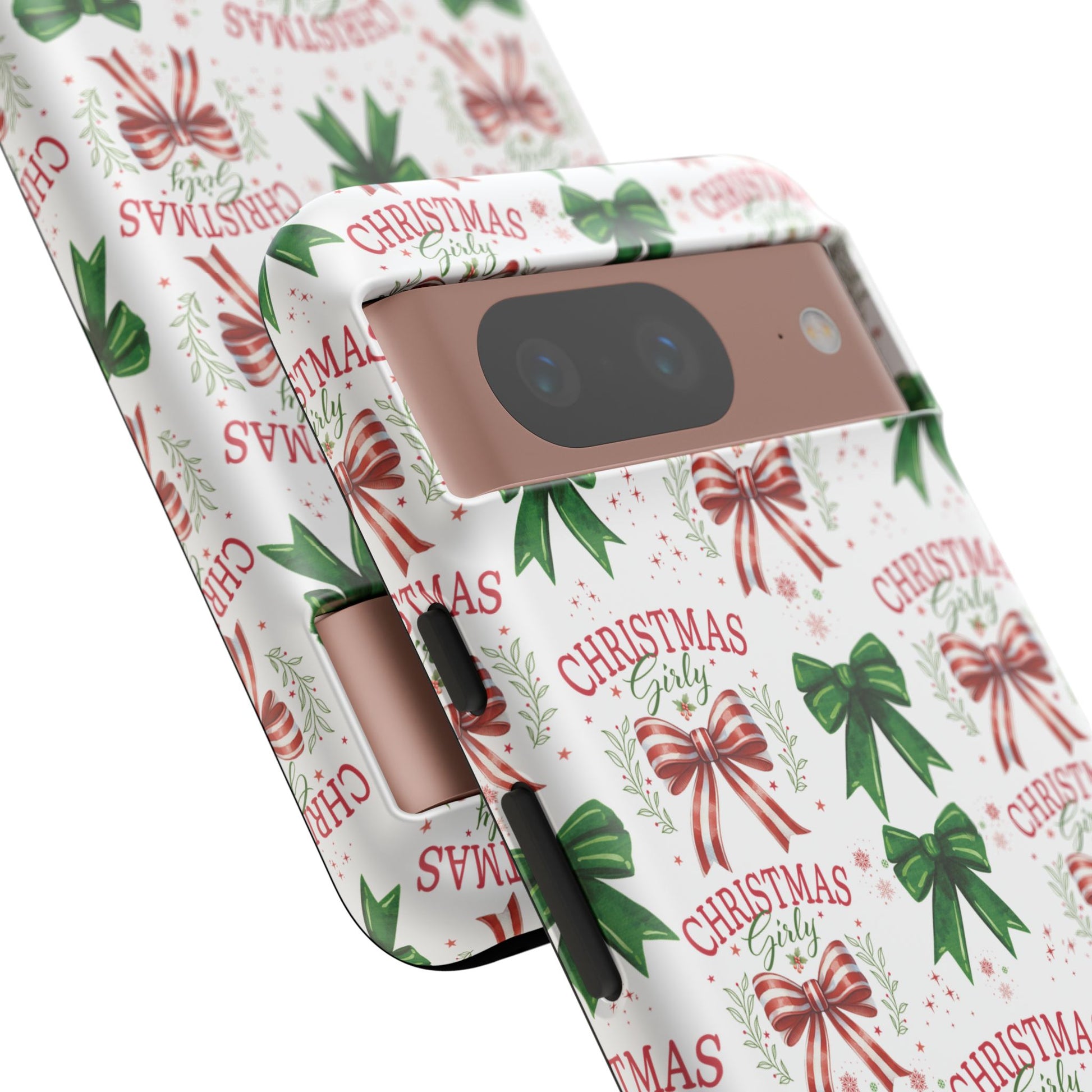 Girly Christmas Coquette Bows Pastel Phone Case for iPhone 17 16 15 23 Samsung, and Pixel | Stylish Protective Cover Gift for Her Perfect for Floral Lover