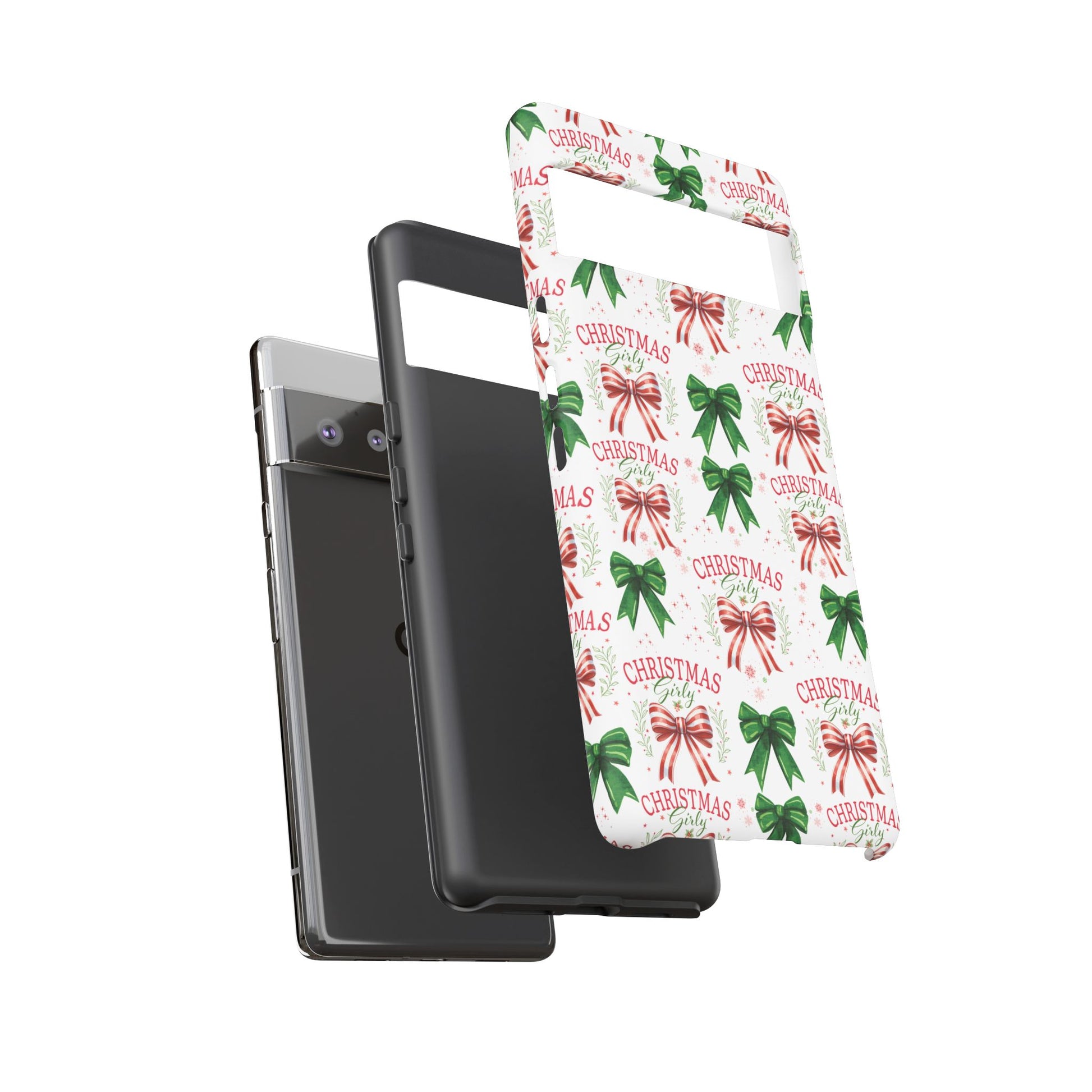 Girly Christmas Coquette Bows Pastel Phone Case for iPhone 17 16 15 23 Samsung, and Pixel | Stylish Protective Cover Gift for Her Perfect for Floral Lover