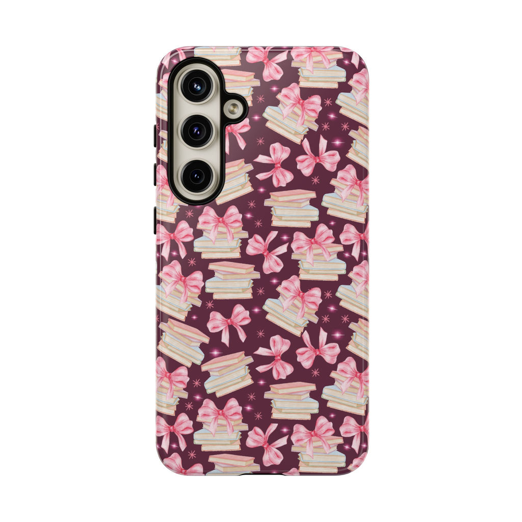 Coquette Pink Bows & Books Phone Case for iPhone 16 15 14 13 12  21 23 Samsung, and Pixel | Stylish Protective Cover Gift for Her Perfect for Floral Lover