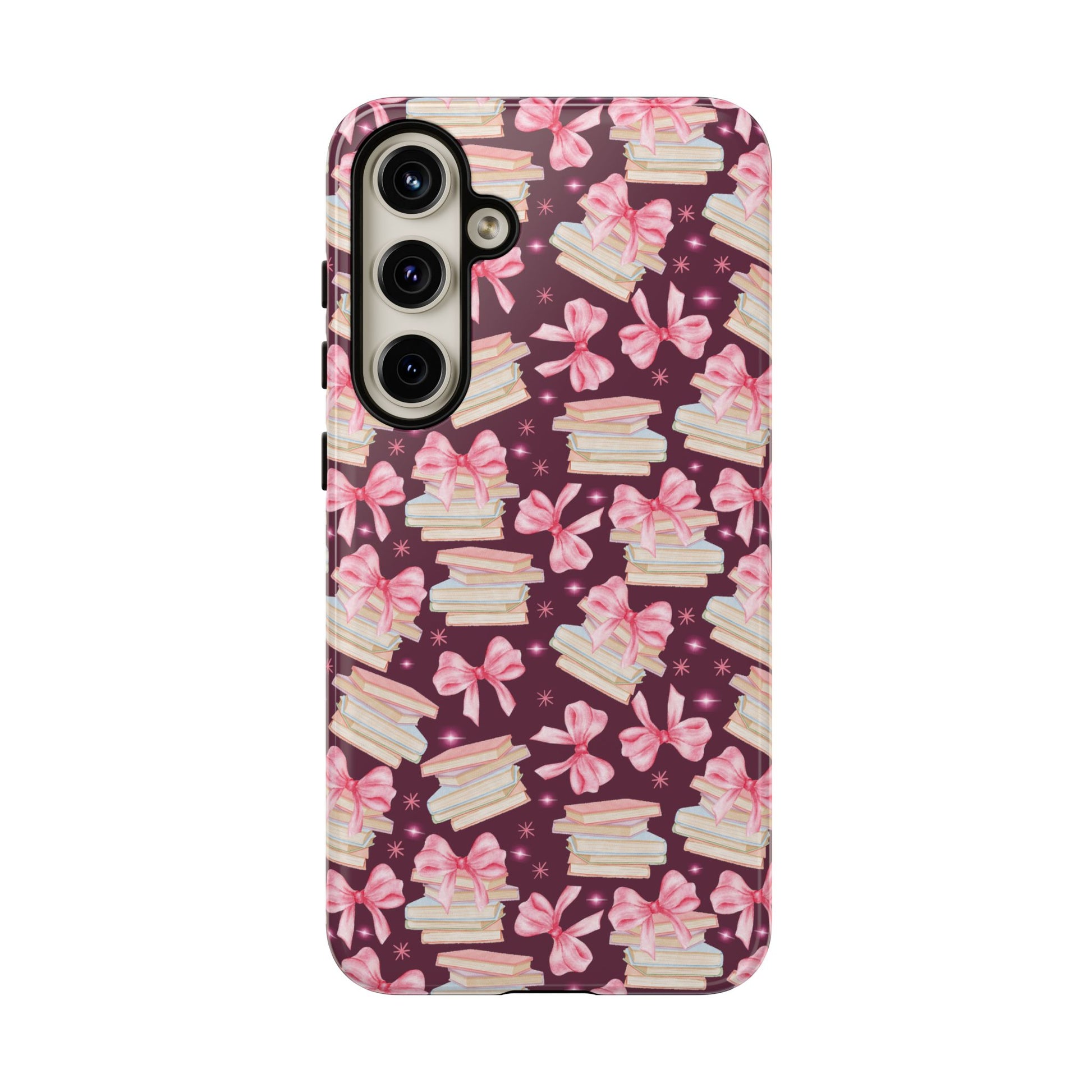 Coquette Pink Bows & Books Phone Case for iPhone 16 15 14 13 12  21 23 Samsung, and Pixel | Stylish Protective Cover Gift for Her Perfect for Floral Lover