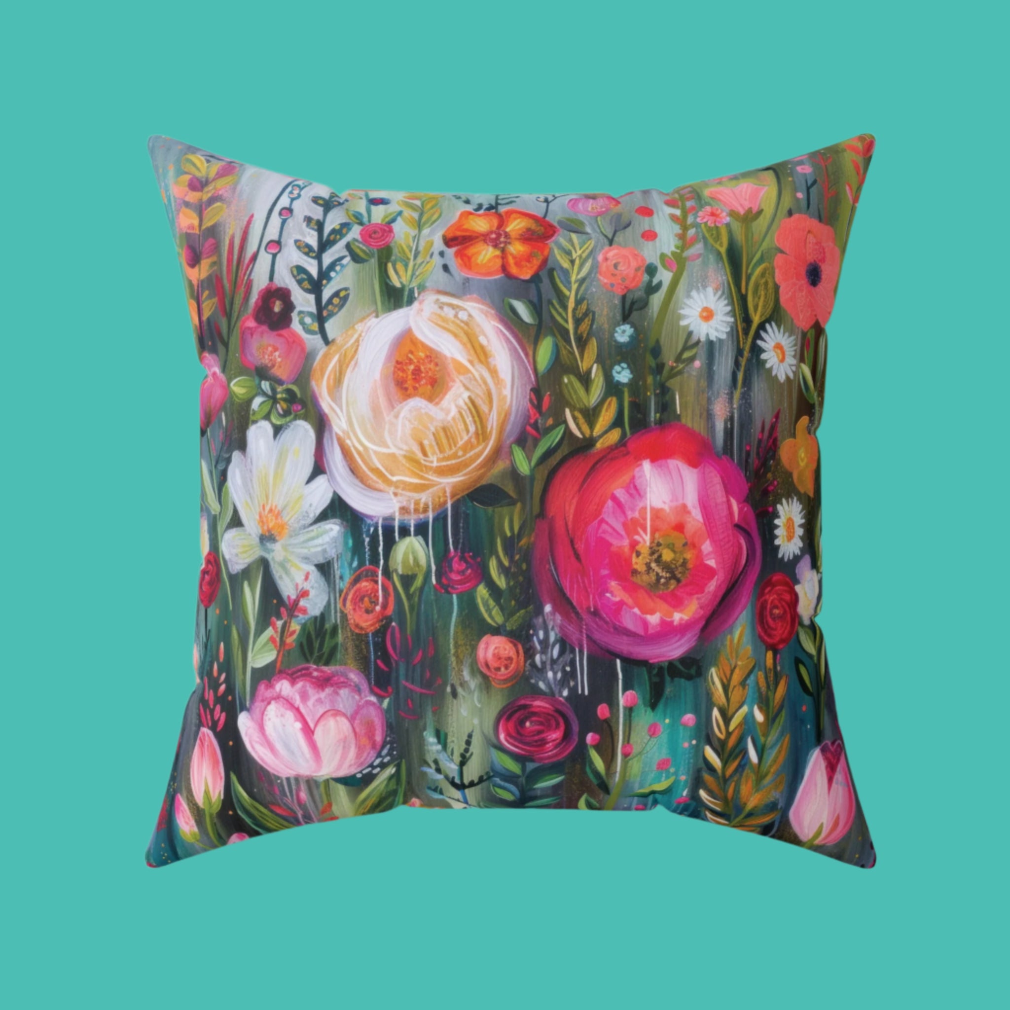 Watercolor Boho Floral Square Pillow Soft, Durable 100% Polyester Cover with Double-Sided Print, Stylish Home Decor Accent, Concealed Zipper, Ideal for Living Room or Bedroom Throw Pillow for Boho-Inspired Home Décor Bridal Shower - MRSBYVALLE