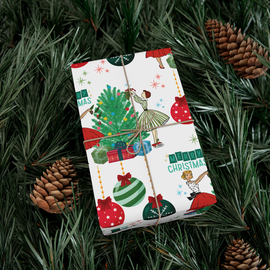 Retro Glam Christmas Wrapping Paper  50s Holiday Gift Wrap, Festive Fun Design for Stylish Presents, 3 Size Options Available Gift Mom