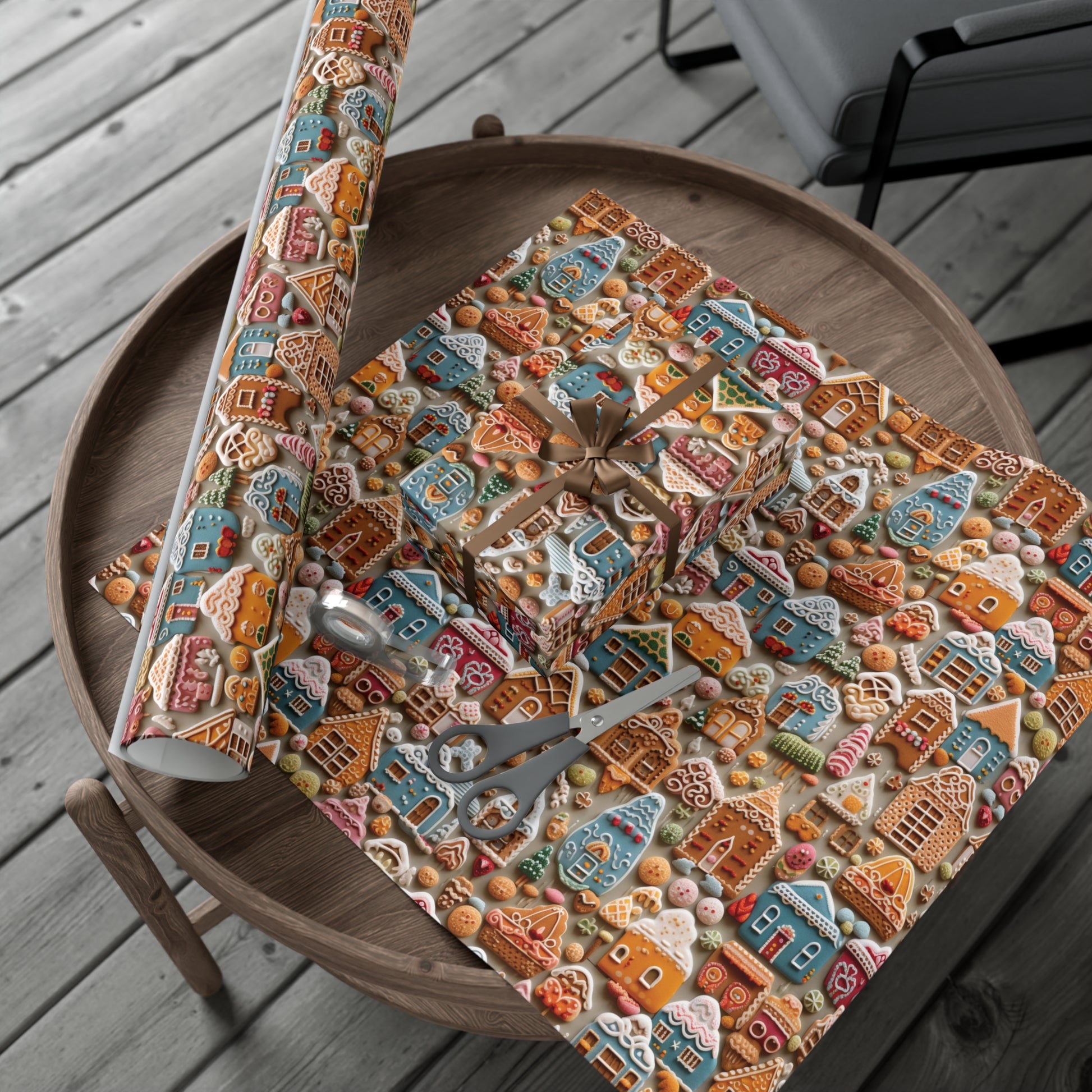 Colorful Gingerbread House Wrapping Paper - Festive Holiday Design, Premium Quality, 100% Recyclable, Perfect for Christmas Gifts and Special Occasions - MRSBYVALLE