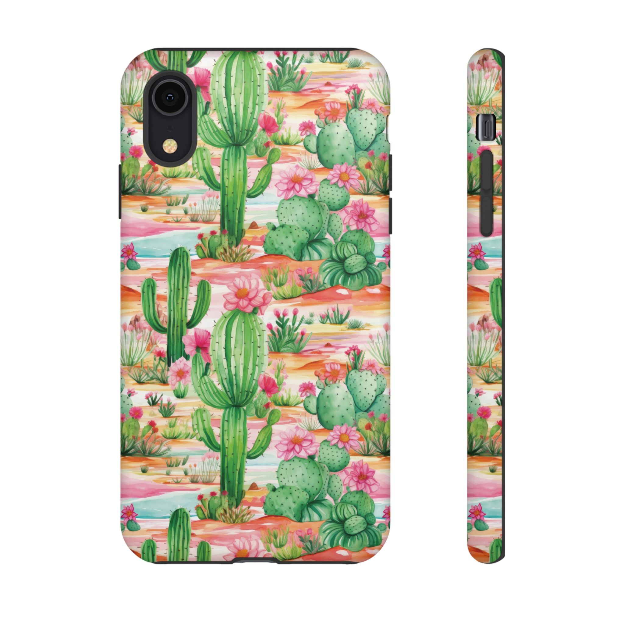 Pink and Mint Green Cactus Phone Case - Tough, Stylish Cover with Cactus Flowers | Durable Protection for iPhone & Android | Fresh Nature-Inspired Design!