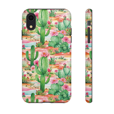 Pink and Mint Green Cactus Phone Case - Tough, Stylish Cover with Cactus Flowers | Durable Protection for iPhone & Android | Fresh Nature-Inspired Design!