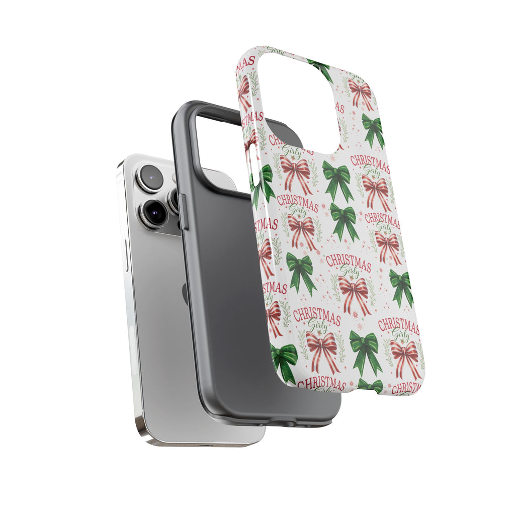 Girly Christmas Coquette Bows Pastel Phone Case for iPhone 17 16 15 23 Samsung, and Pixel | Stylish Protective Cover Gift for Her Perfect for Floral Lover