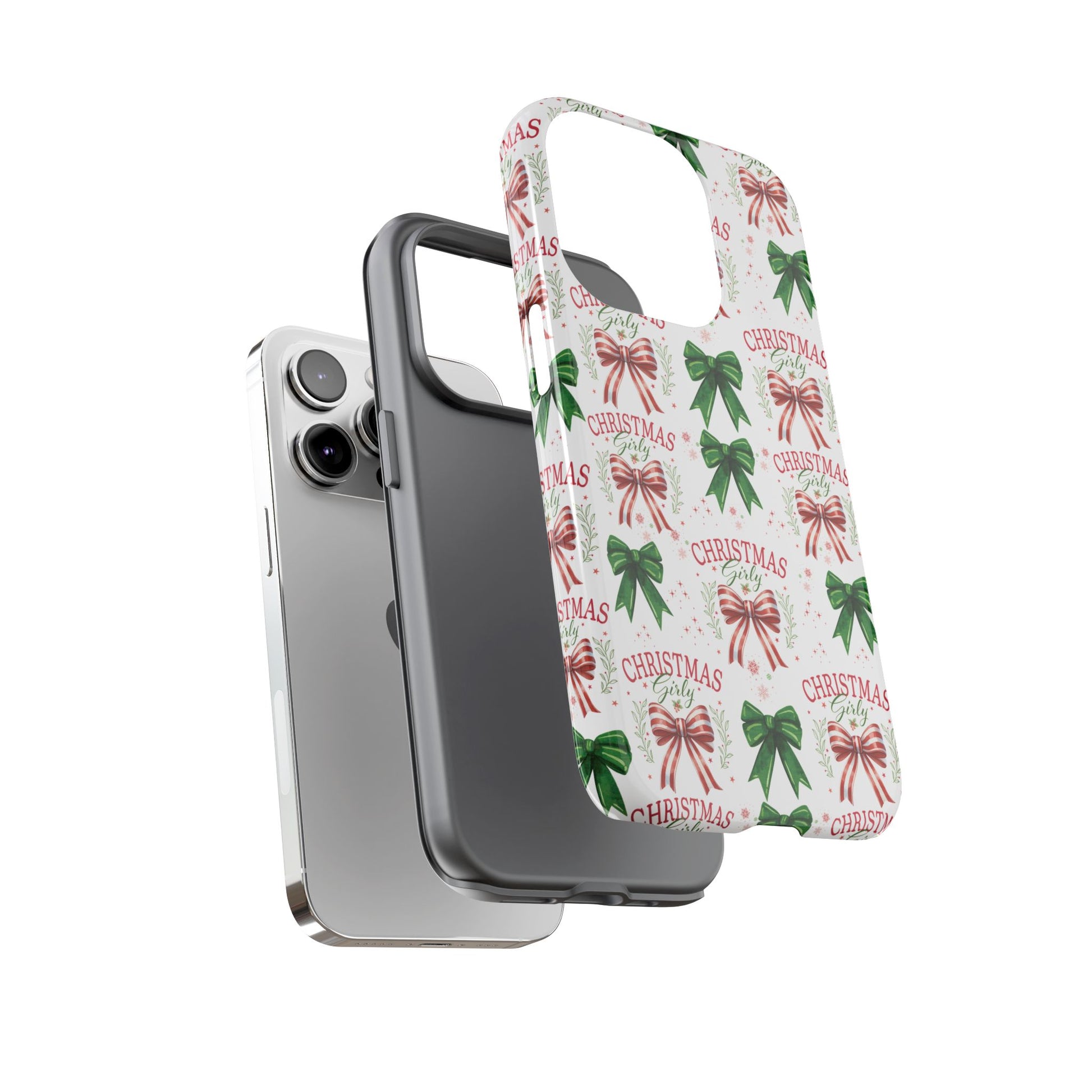 Girly Christmas Coquette Bows Pastel Phone Case for iPhone 17 16 15 23 Samsung, and Pixel | Stylish Protective Cover Gift for Her Perfect for Floral Lover
