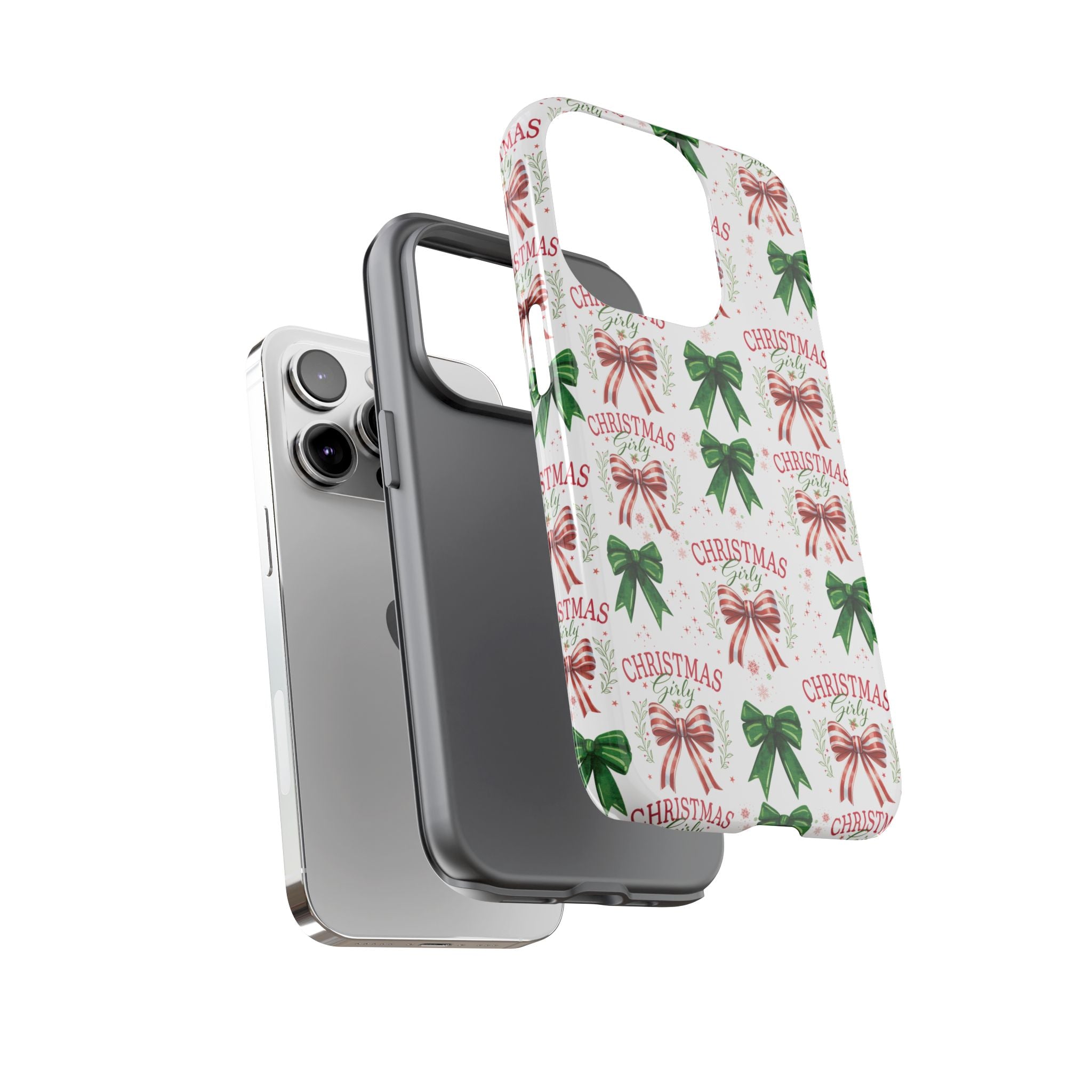 Girly Christmas Coquette Bows Pastel Phone Case for iPhone 17 16 15 23 Samsung, and Pixel | Stylish Protective Cover Gift for Her Perfect for Floral Lover
