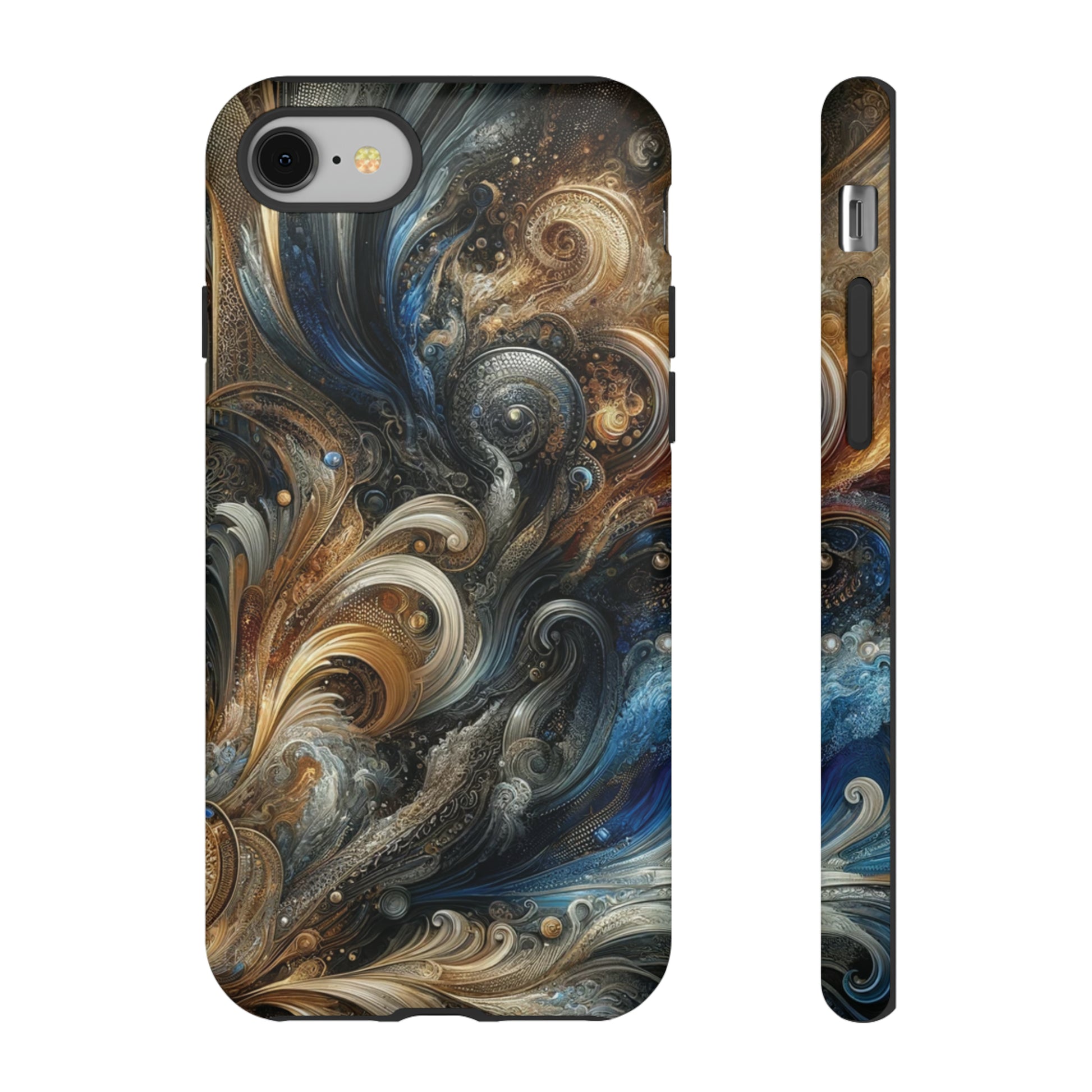 Gold and Navy Art Design Luxury Phone Tough Case Floral Elegant Durable Stylish for Modern Devices iPhone 15, Samsung iPhone Samsung Accessory Gift for Her.