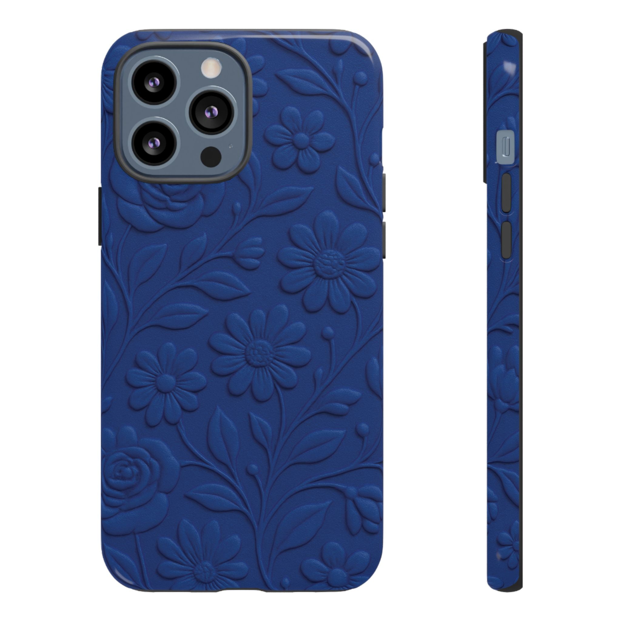 3D Illusion Floral Cobalt Blue Phone Case Elegant Raised Flower Design, Seamless Textured Look, Durable & Stylish Protection for iPhone and Android Models Fits iPhone & Samsung Models