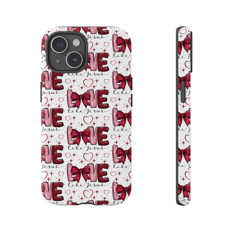 Love Like Jesus Red Bows and Hearts—Tough, Faithful Phone Cases & Religious iPhone Accessories: Protect Your Device & Show Your Faith