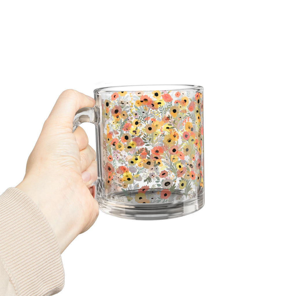 Retro Vintage Floral Glass Mug | 10oz Floral Coffee Cup Mom, Birthday Tea