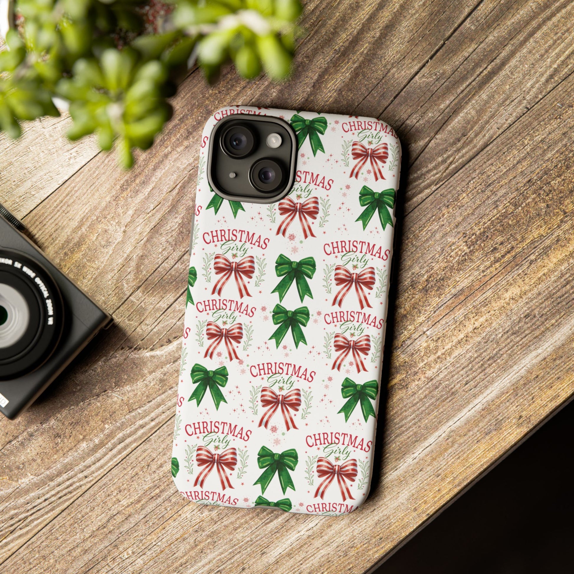 Girly Christmas Coquette Bows Pastel Phone Case for iPhone 17 16 15 23 Samsung, and Pixel | Stylish Protective Cover Gift for Her Perfect for Floral Lover