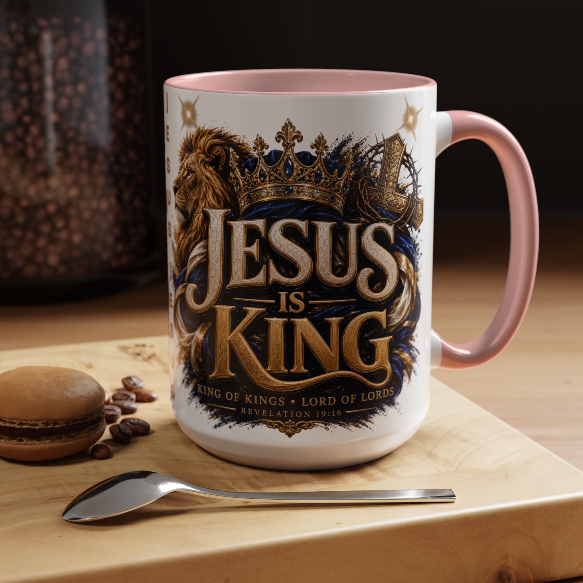Jesus Is King Coffee Mug Christian Faith Accent Mug (11/15oz) Gift for Dad Mom