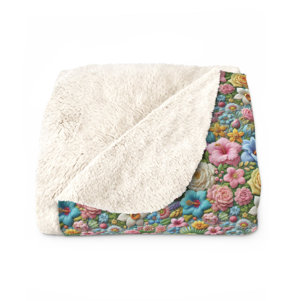 Pastel Floral Sherpa Blanket – Cozy and Elegant, Soft Fleece with Beautiful Flower Design, Perfect for Home Décor, Lounging, or as a Thoughtful Gift for her - MRSBYVALLE