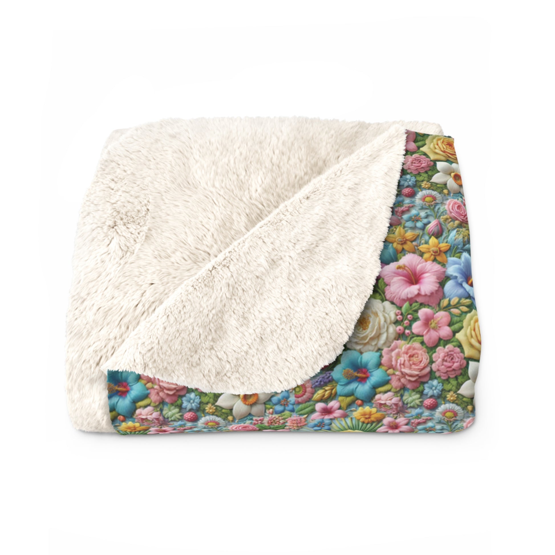 Pastel Floral Sherpa Blanket – Cozy and Elegant, Soft Fleece with Beautiful Flower Design, Perfect for Home Décor, Lounging, or as a Thoughtful Gift for her - MRSBYVALLE