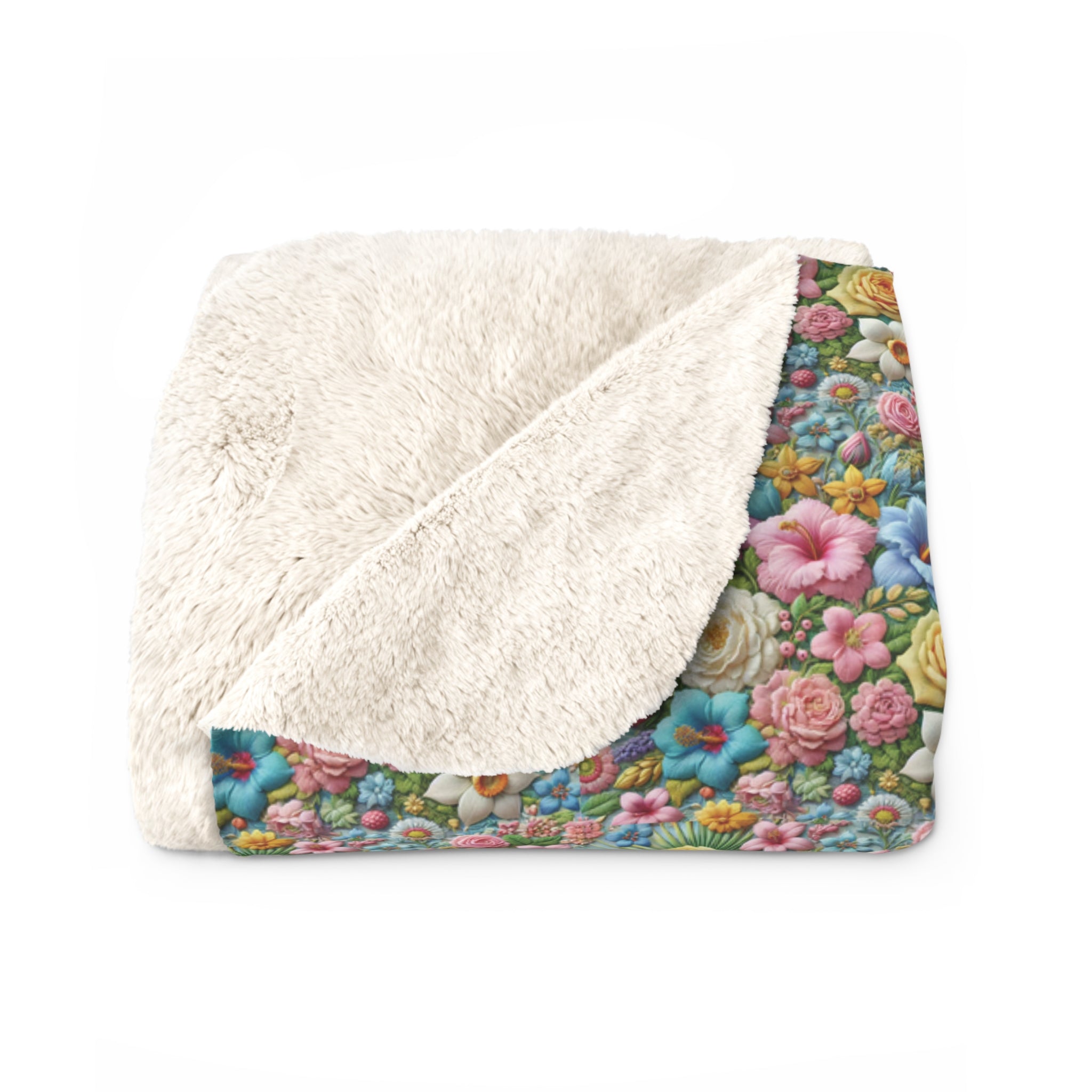 Pastel Floral Sherpa Blanket – Cozy and Elegant, Soft Fleece with Beautiful Flower Design, Perfect for Home Décor, Lounging, or as a Thoughtful Gift for her - MRSBYVALLE