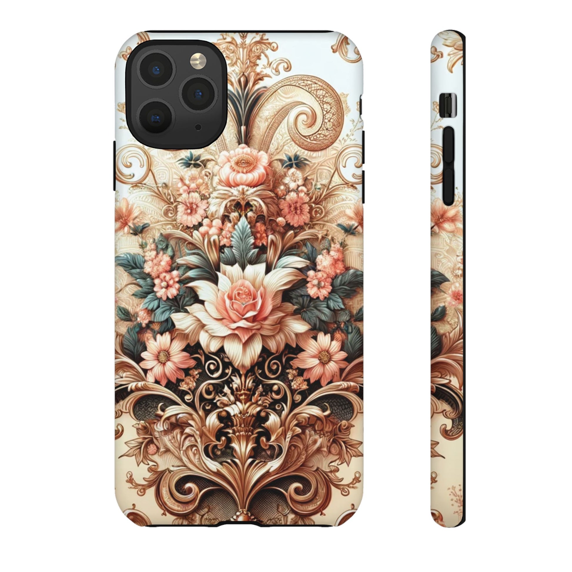 Gold Design Luxury Phone Tough Case Floral Elegant Durable Stylish for Modern Devices iPhone 17, 16, 15, Samsung iPhone Samsung Accessory Gift for Her