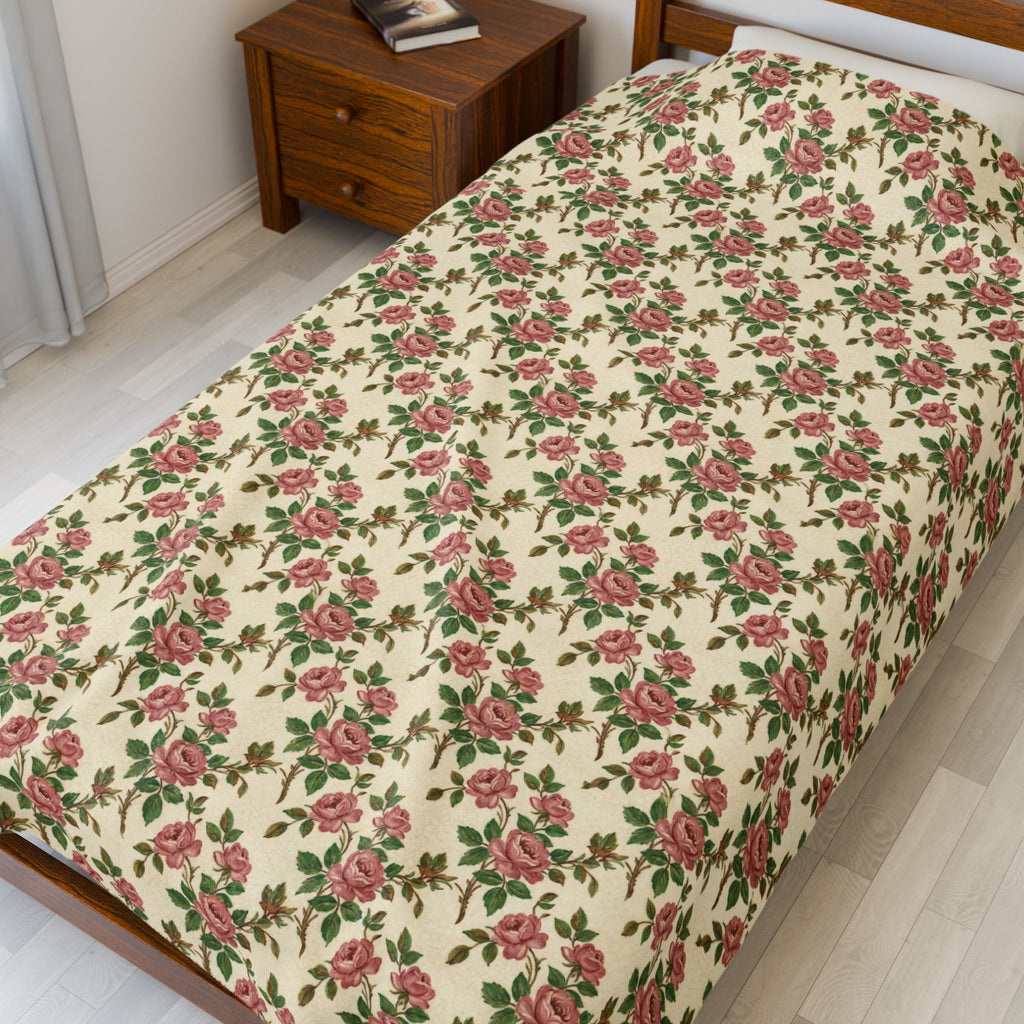 Vintage Franciscan Rose Plush Blanket - Cozy Throw Blanket