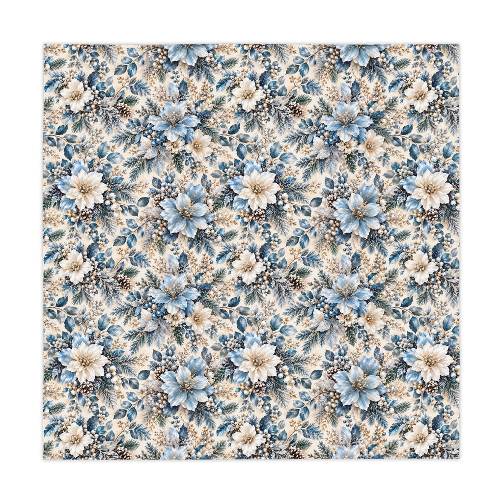 Icy Blue & Cream Floral Square Tablecloth