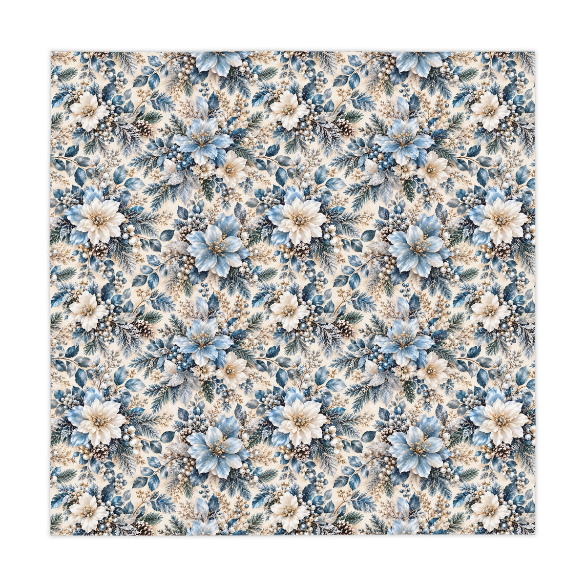 Icy Blue & Cream Floral Square Tablecloth