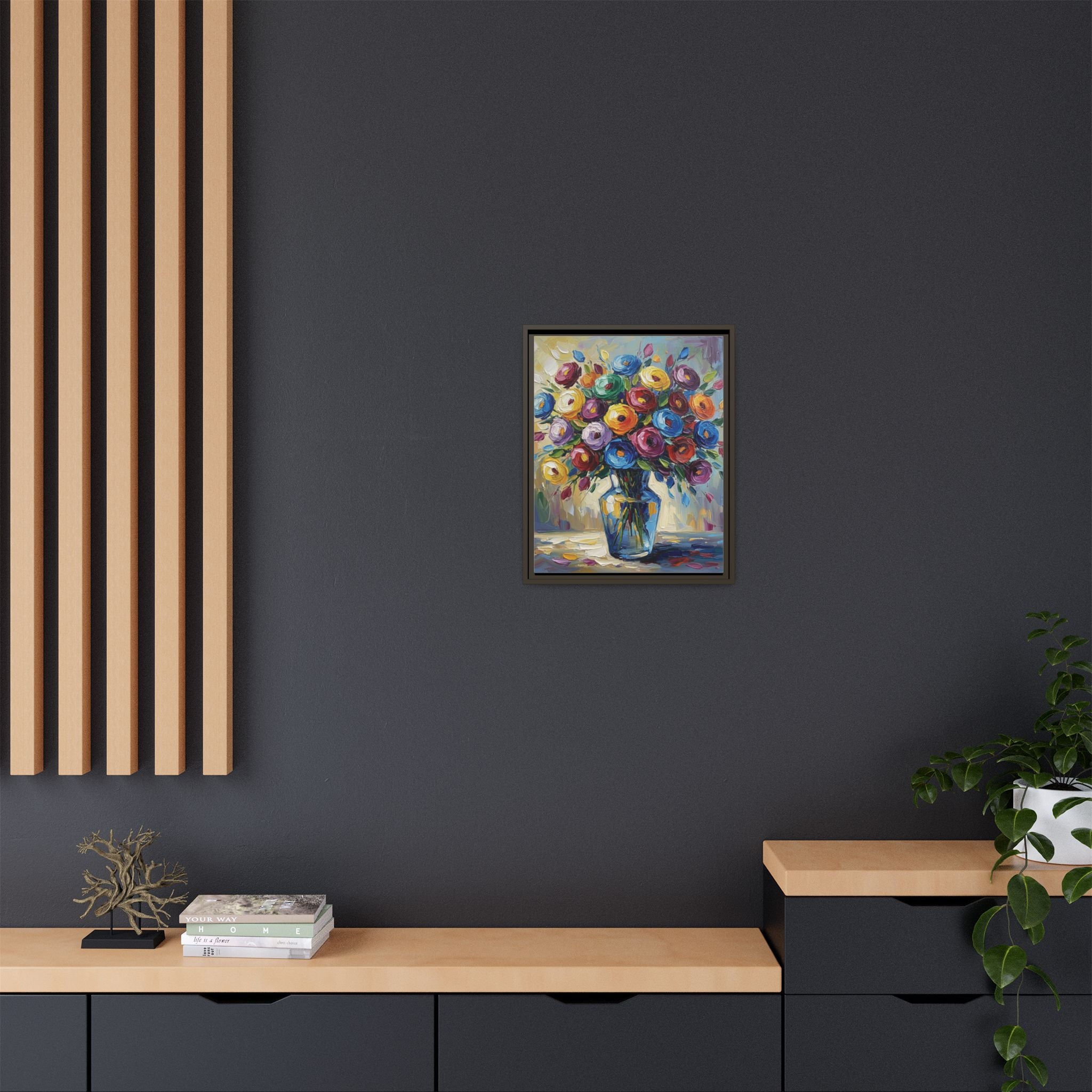 Impression sur toile bouquet floral aquarelle - Tableau mural encadré mat - Illusion de peinture à l'huile vibrante