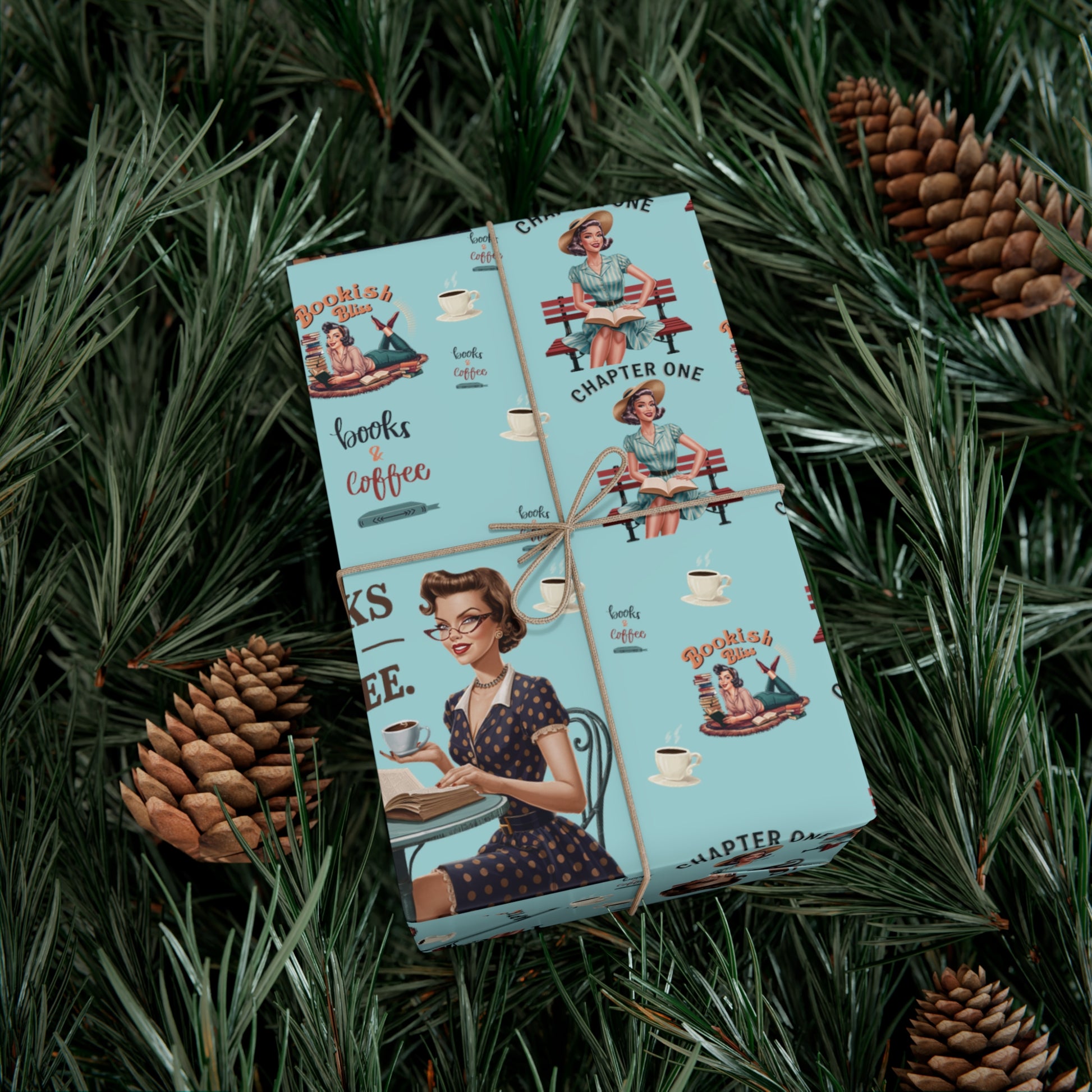 Retro Women Reading Books & Drinking Coffee Wrapping Paper Vintage-Inspired Gift Wrap for Book Lovers & Coffee Enthusiasts Perfect for Christmas Gifts and Special Occasions - MRSBYVALLE