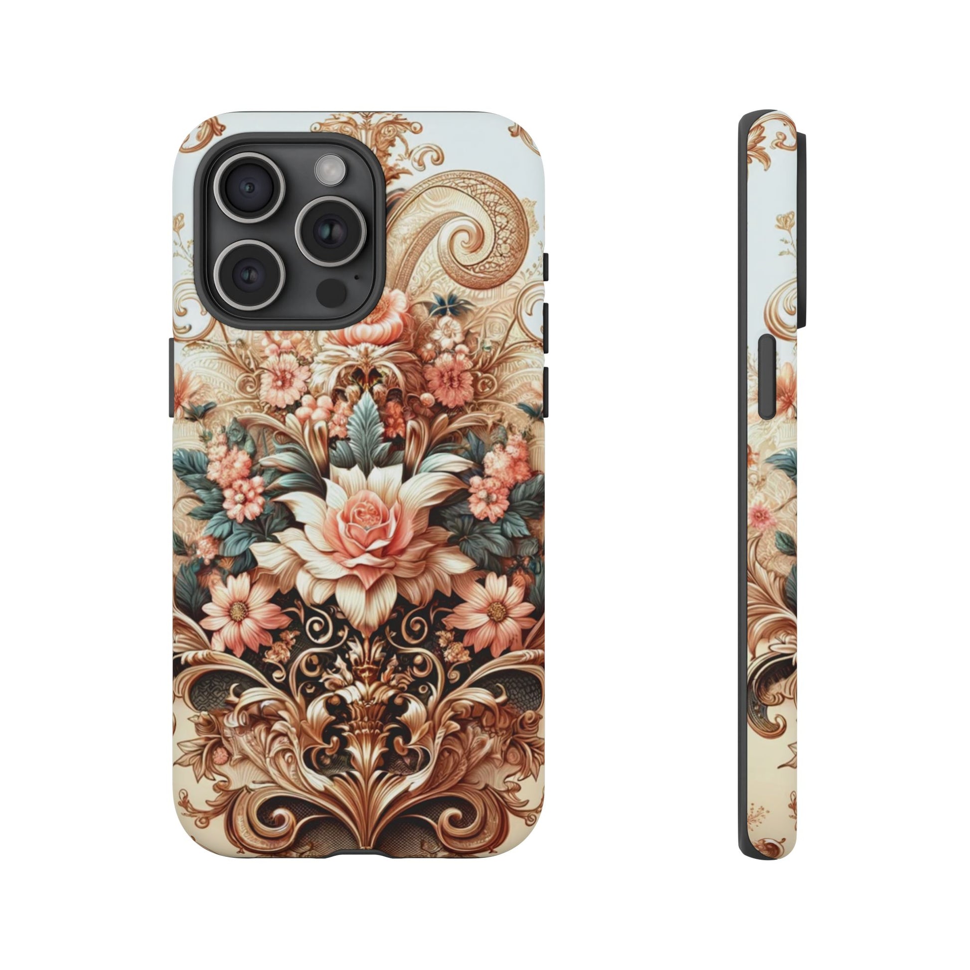 Gold Design Luxury Phone Tough Case Floral Elegant Durable Stylish for Modern Devices iPhone 17, 16, 15, Samsung iPhone Samsung Accessory Gift for Her