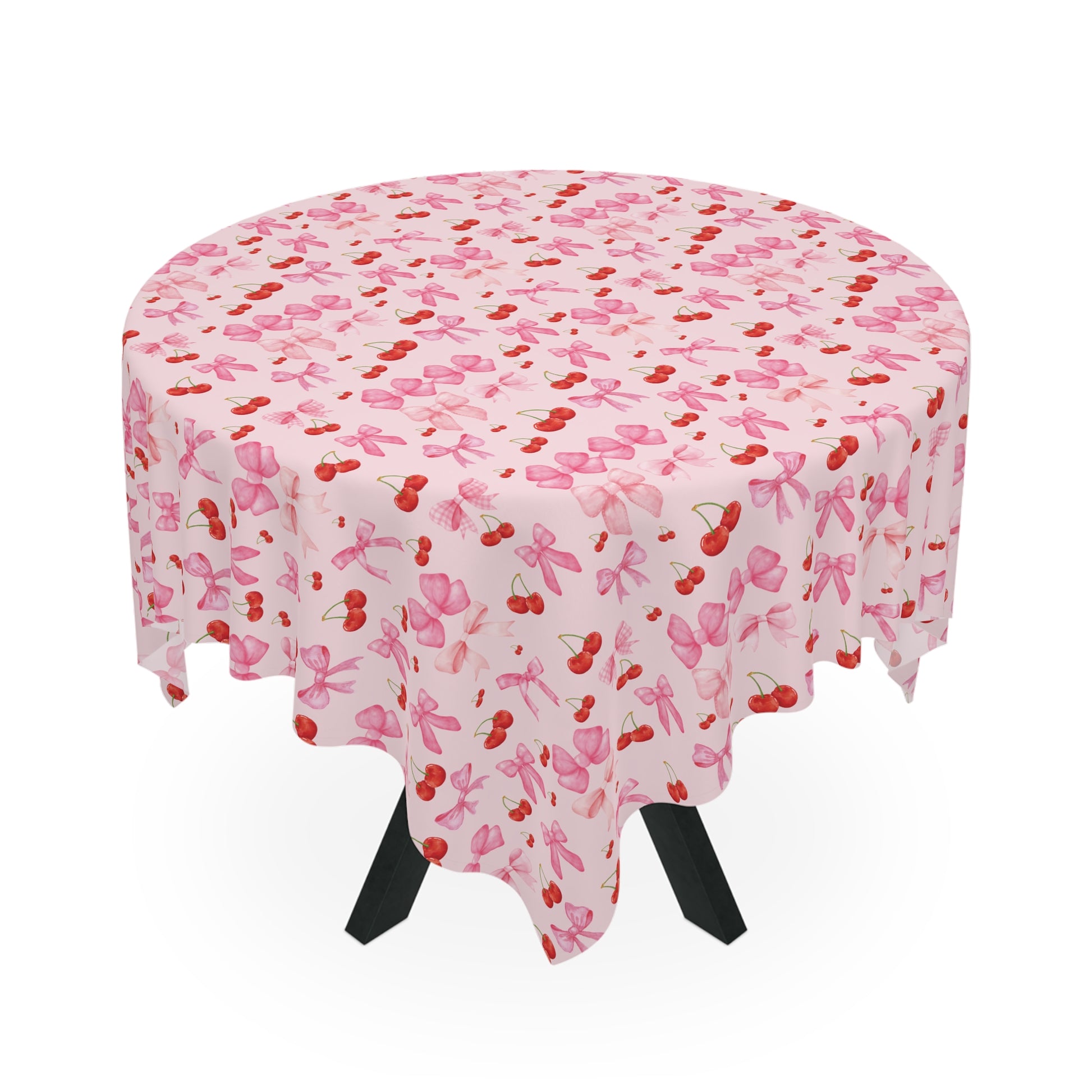 Tablecloth Whimsical Elegance with Coquette Cherry Ribbon Bows Design for Dining Any Dining Room, Kitchen Table or Outdoor Setting for Home, Weddings, Birthdays all Events Durable & Stylish for All Occasions.