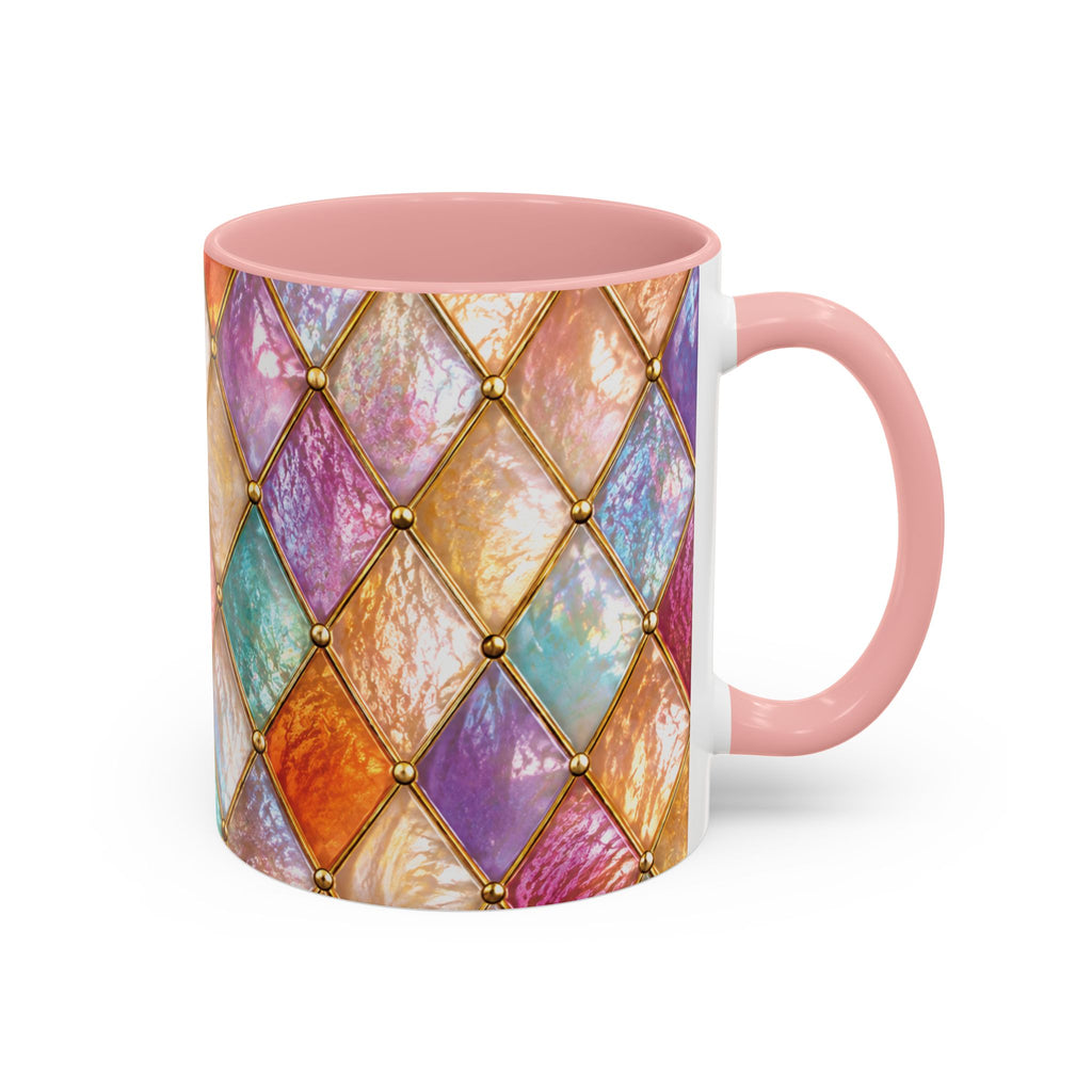 Colorful Jewel-Quilt Accent Coffee Mug — Vibrant Stained-Glass Pattern (11/15oz) Gift for her