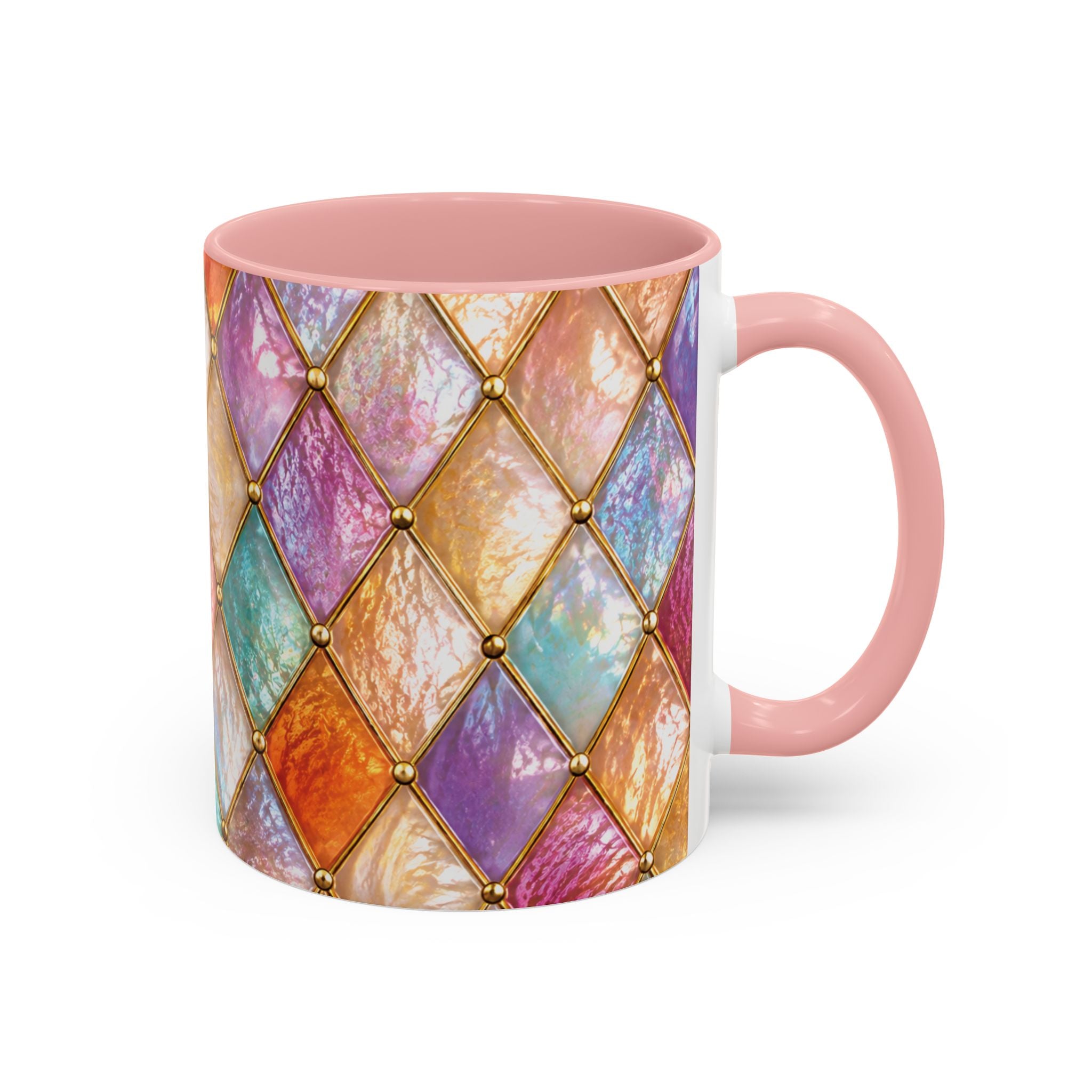 Colorful Jewel-Quilt Accent Coffee Mug — Vibrant Stained-Glass Pattern (11/15oz) Gift for her