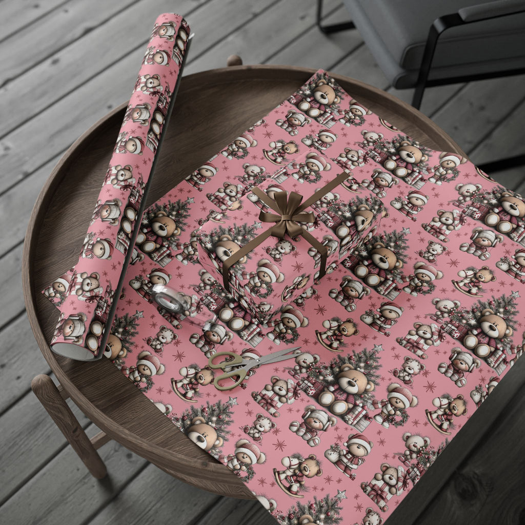 Whimsical Pink Teddy Bear Wrapping Paper Cute Holiday Gift Wrap for Sweet  Cozy Presents