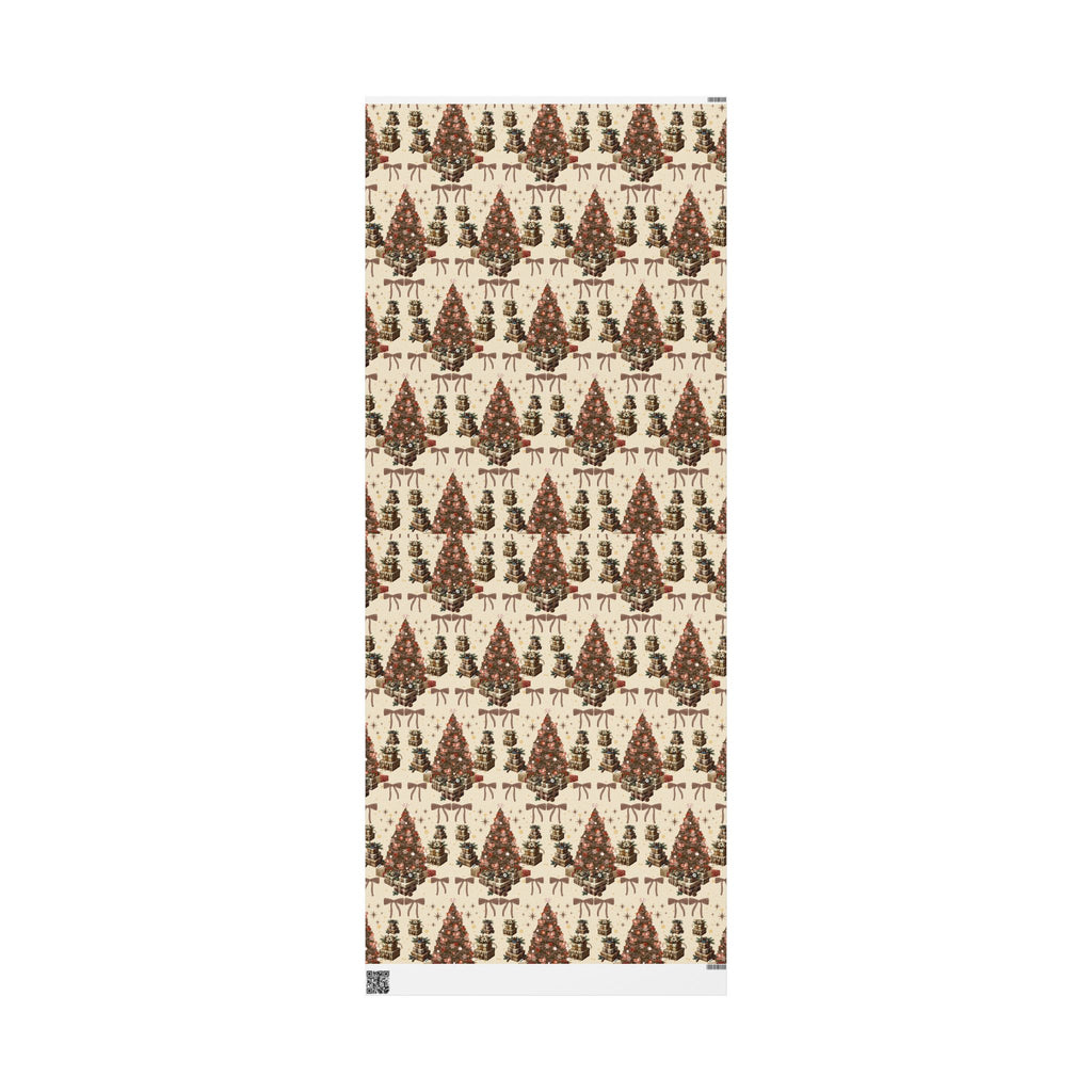 Brown Cozy Christmas Wrapping Paper Warm Holiday Gift Wrap with Tree Pattern  Festive Design