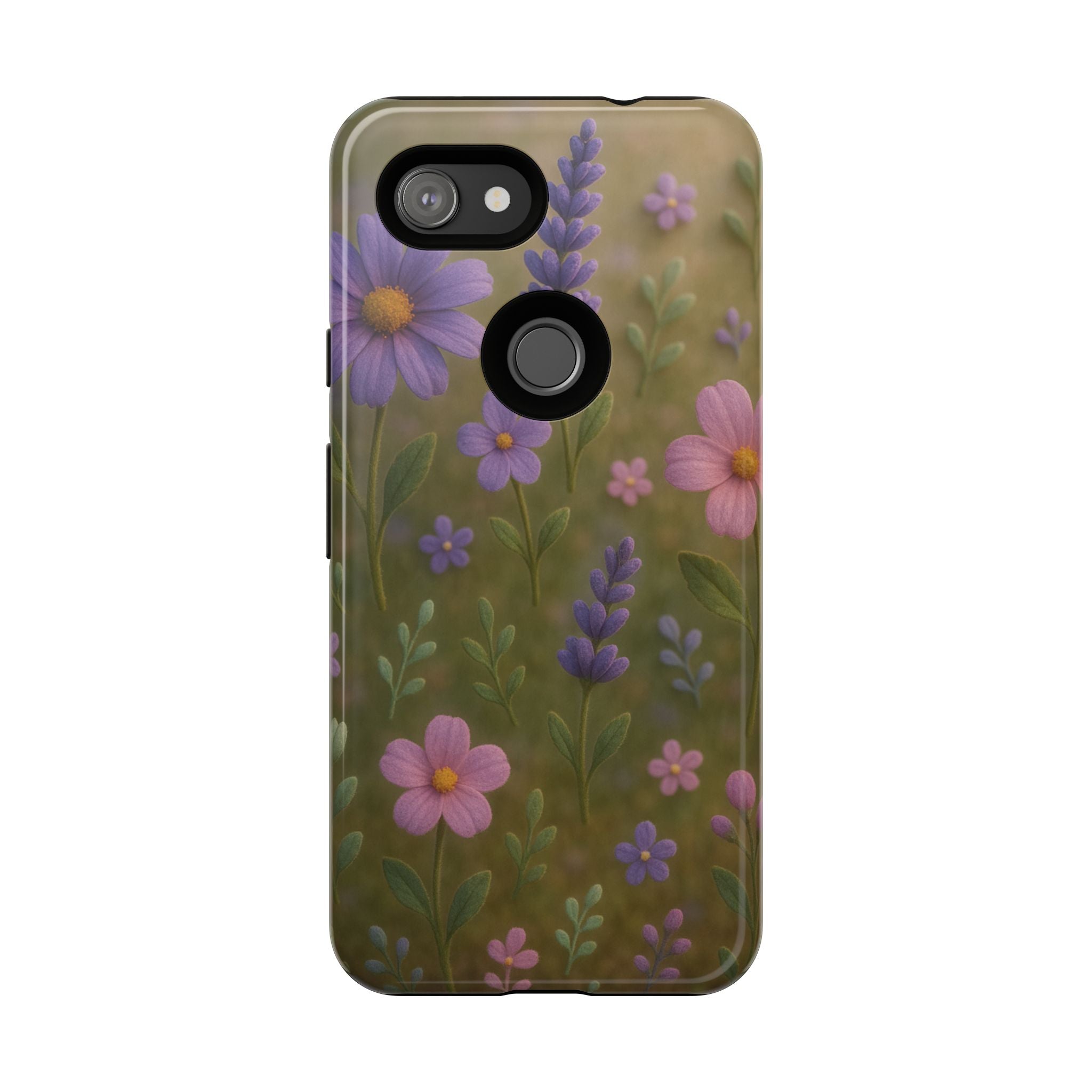 Pastel Flowers 3D Illusion Wildflower Phone Case Cute Pastel Floral Design in Lavender, Pink, Mint Green Aesthetic Protective Case for iPhone and  Android