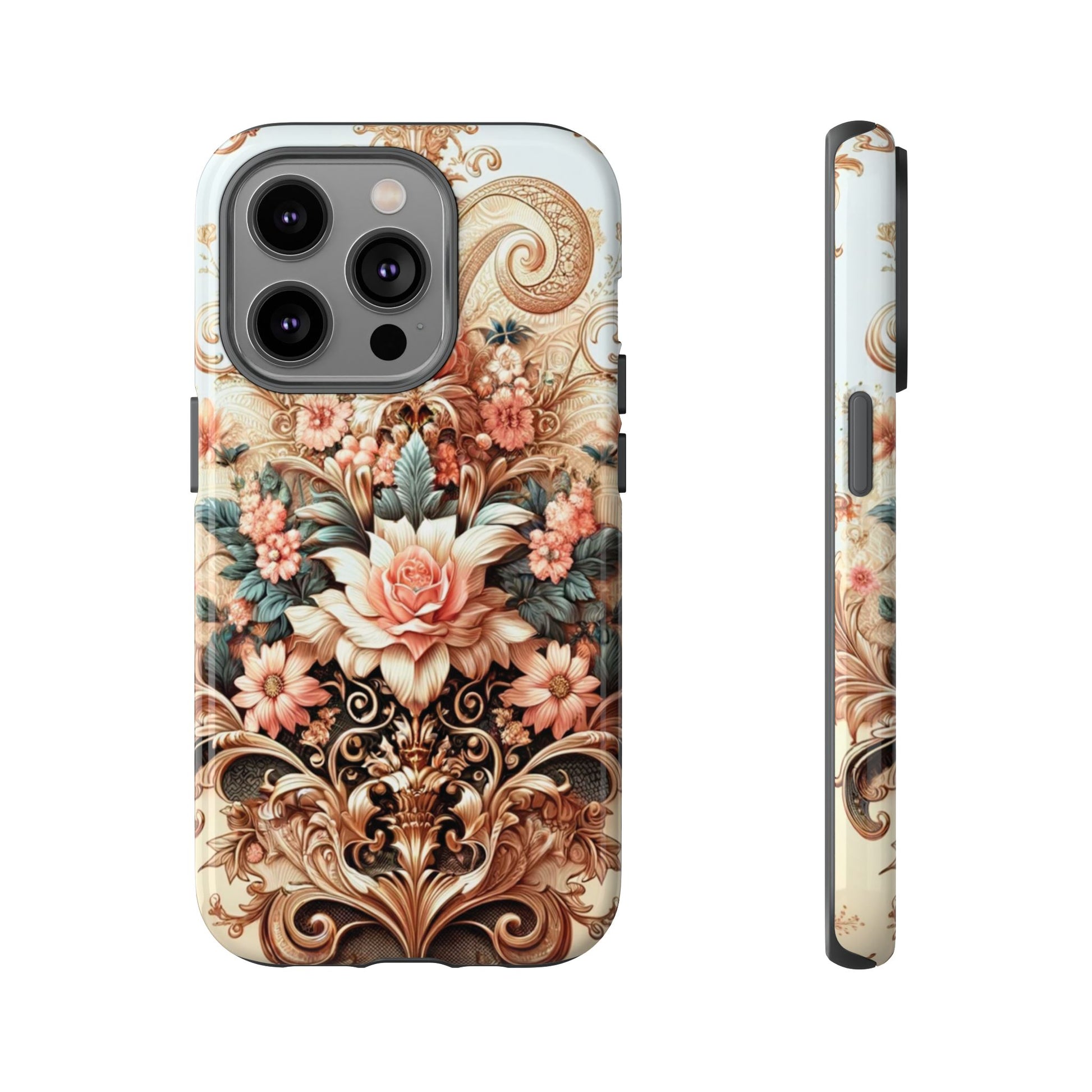 Gold Design Luxury Phone Tough Case Floral Elegant Durable Stylish for Modern Devices iPhone 17, 16, 15, Samsung iPhone Samsung Accessory Gift for Her