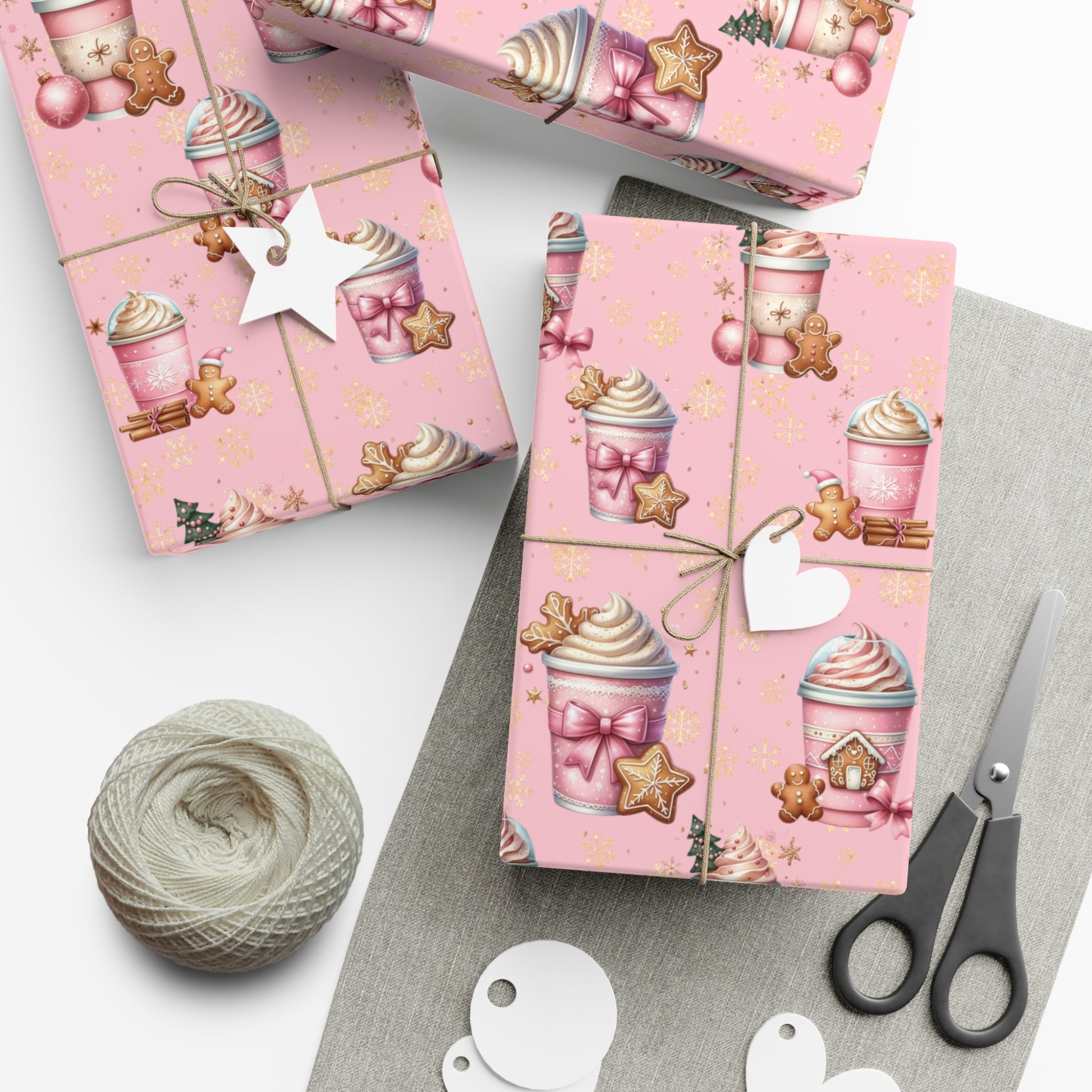Whimsical Pink Gingerbread People with Coffee Delights Wrapping Paper Festive, Playful, and Perfect for Adding a Sweet Touch to Your Holiday Gifts Moms - MRSBYVALLE