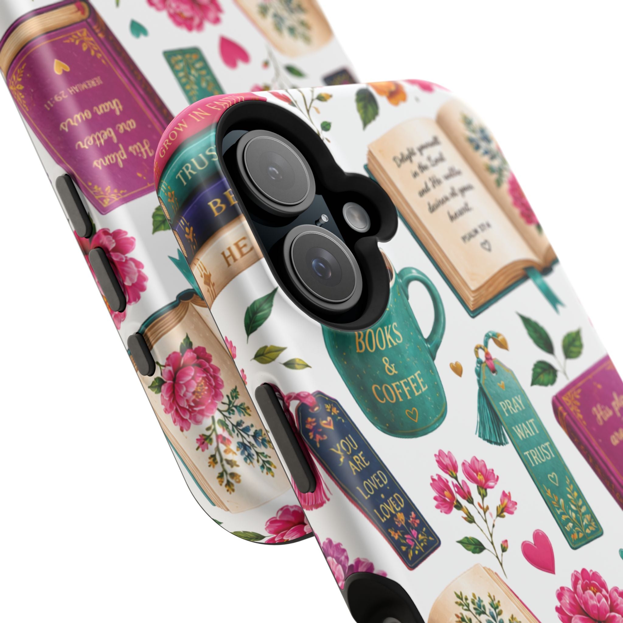 Christian Books & Coffee Phone Case — Magnetic Impact-Resistant Christian Gift