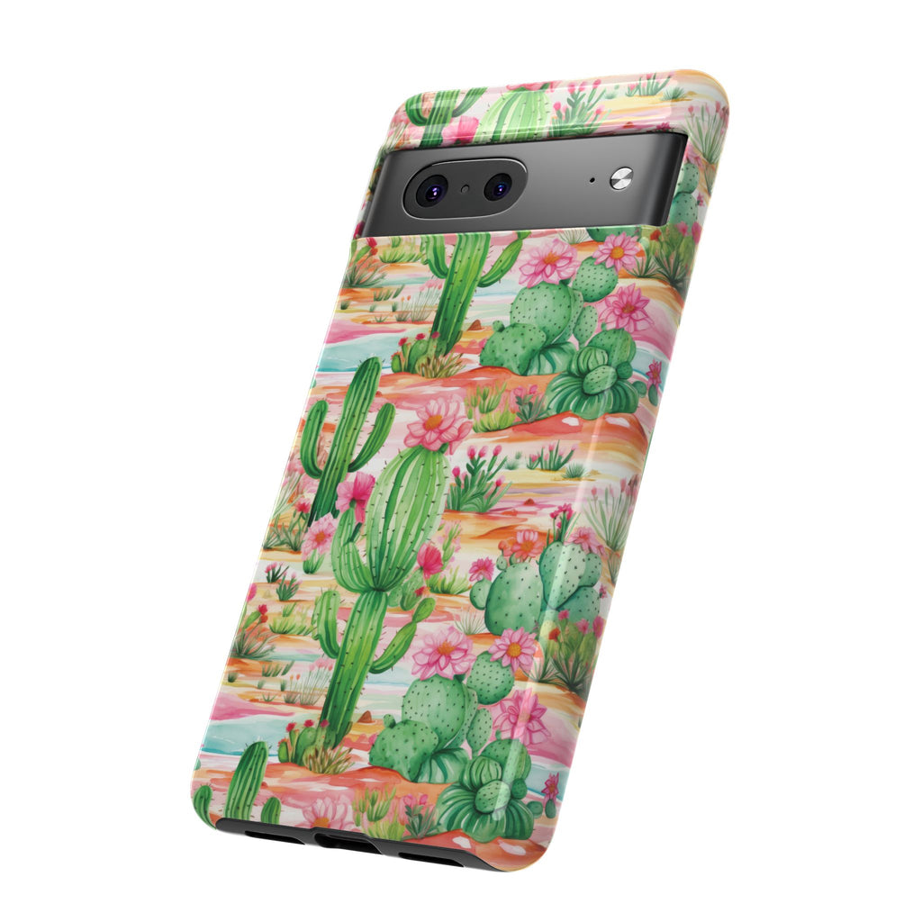 Pink and Mint Green Cactus Phone Case - Tough, Stylish Cover with Cactus Flowers | Durable Protection for iPhone & Android | Fresh Nature-Inspired Design!