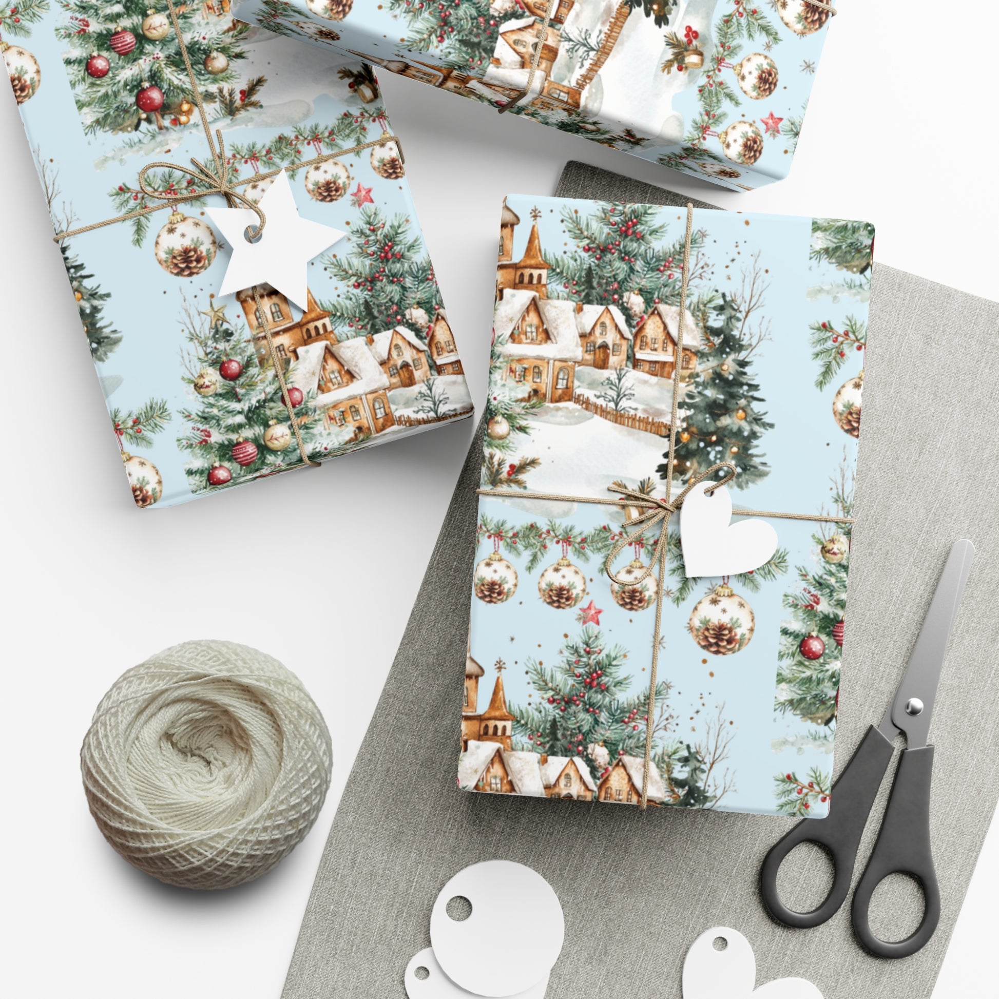 Christmas Watercolor House & Tree Wrapping Paper – Festive Holiday Scenes in Elegant Watercolors, Perfect for Wrapping Gifts with Cozy, Seasonal Charm All Gifts - MRSBYVALLE
