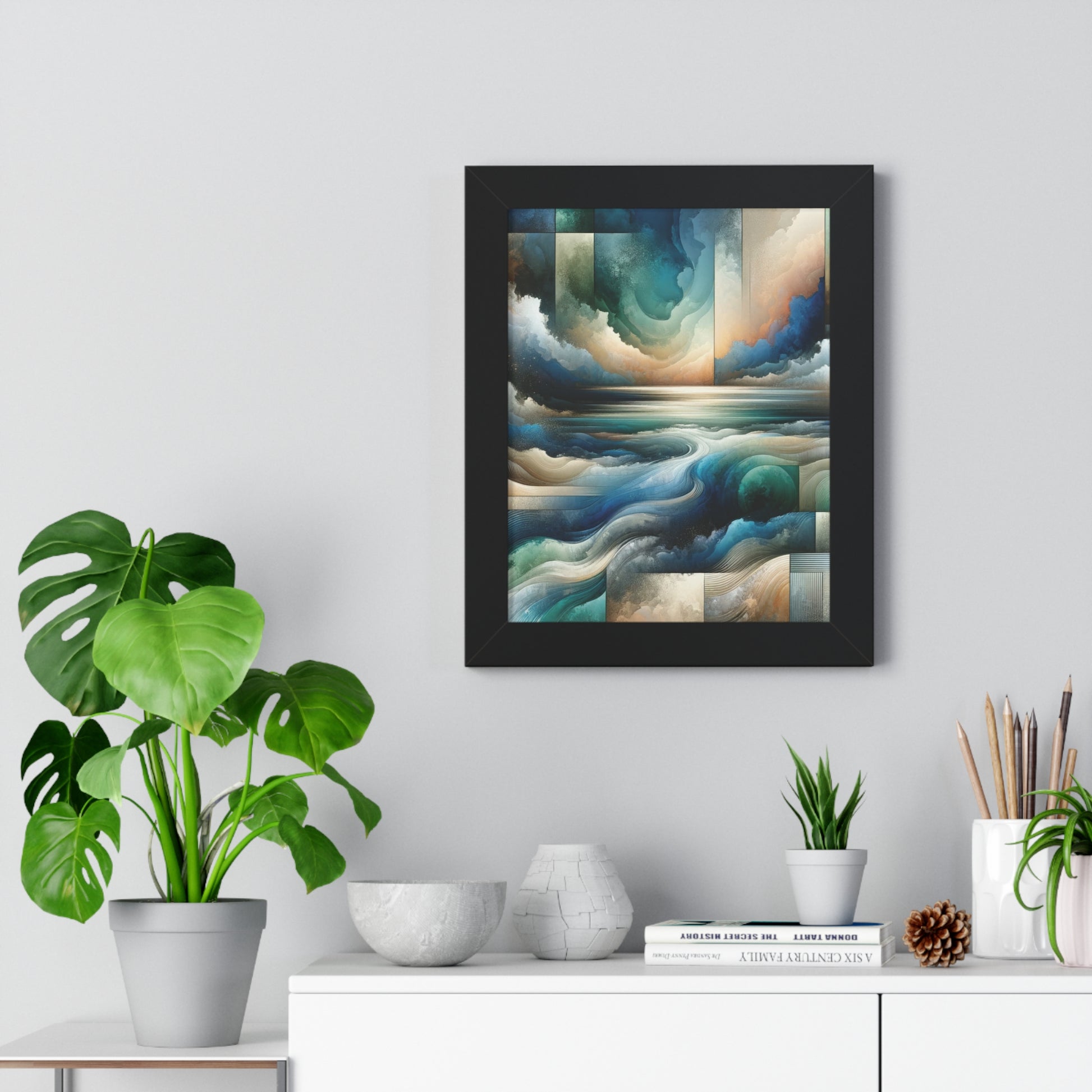 Contemporary Elegance Abstract Modern Art Framed Canvas Print Wall Classic Encased in Black, White, or Walnut Frames with Durable Acrylic Protection Ready to Hang Timelessly Crafted..
