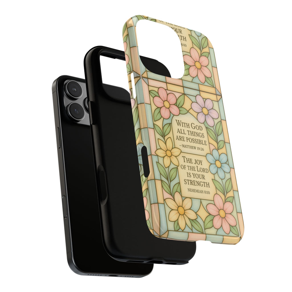 Pastel Stained Glass Bible Verse Phone Case Christian Affirmation Cover, Soft Geometric Design, iPhone Samsung Google, Faith Gift for Her Bible Verse or Affirmation | Protective, Inspirational Gift for Christians