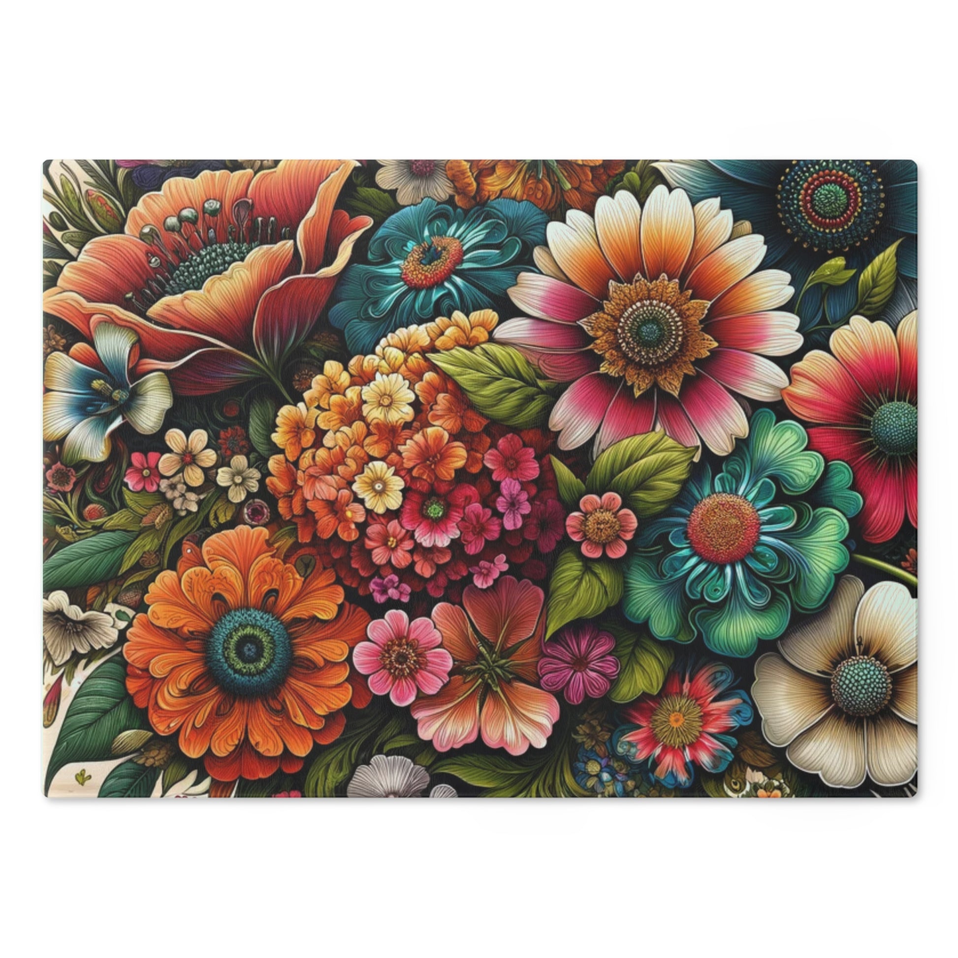 Cutting Board Bright Floral Tempered Glass Cutting Board Durable Kitchen Decor with Elegant Flower Design, Housewarming, New House Gift - MRSBYVALLE